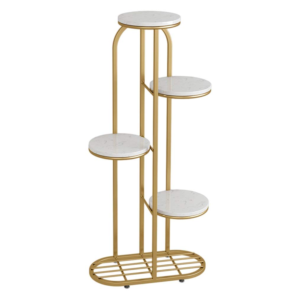 Premium 4-Tier Multi-Layer Metal Plant Stand with Non-Slip Base - Gold Marble Finish Flower Display Shelf for Living Room, Office & Balcony Decor - Sturdy Plant Holder for Indoor/Outdoor Use