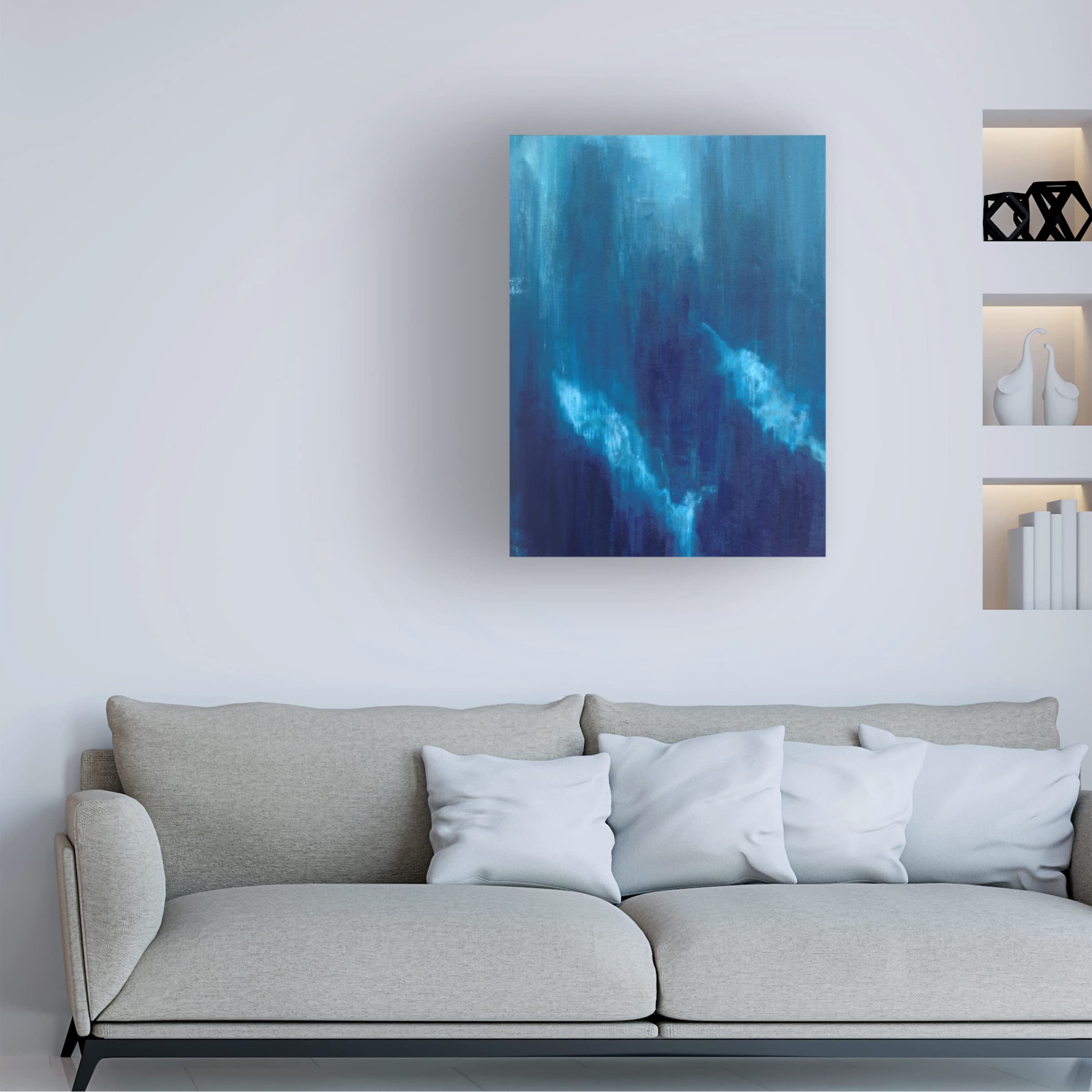 Trademark Fine Art 'Azul Profundo Triptych I' Canvas Wall Art by Suzanne Wilkins - Blue Abstract Ocean Triptych Painting for Living Room, Bedroom & Office Decor