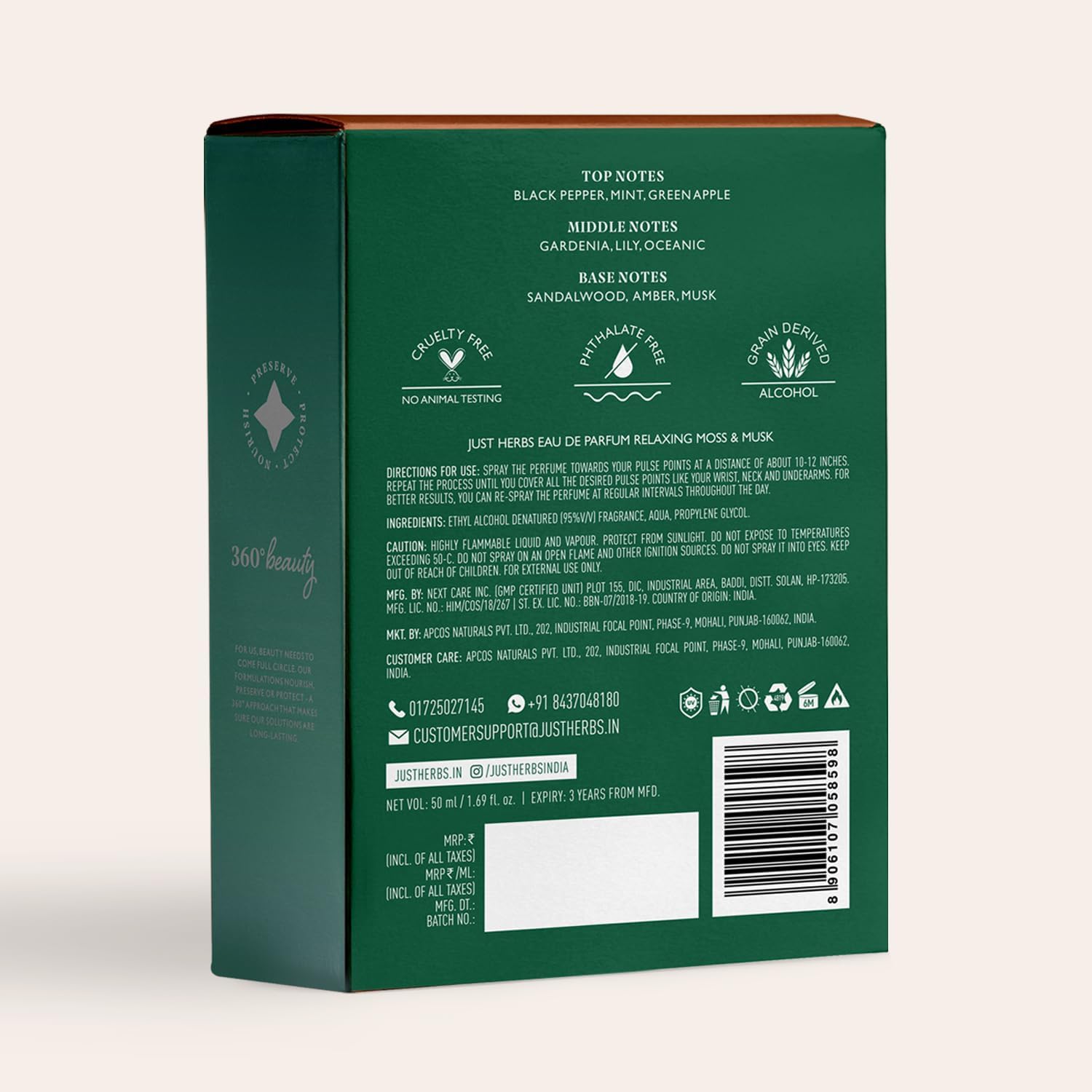 Just Herbs Relaxing Moss & Musk Floral Eau de Parfum - 50ml | Long-Lasting Luxury Fragrance for Men & Women | Perfect Gift for Romantic Dates, Special Occasions & Daily Wear