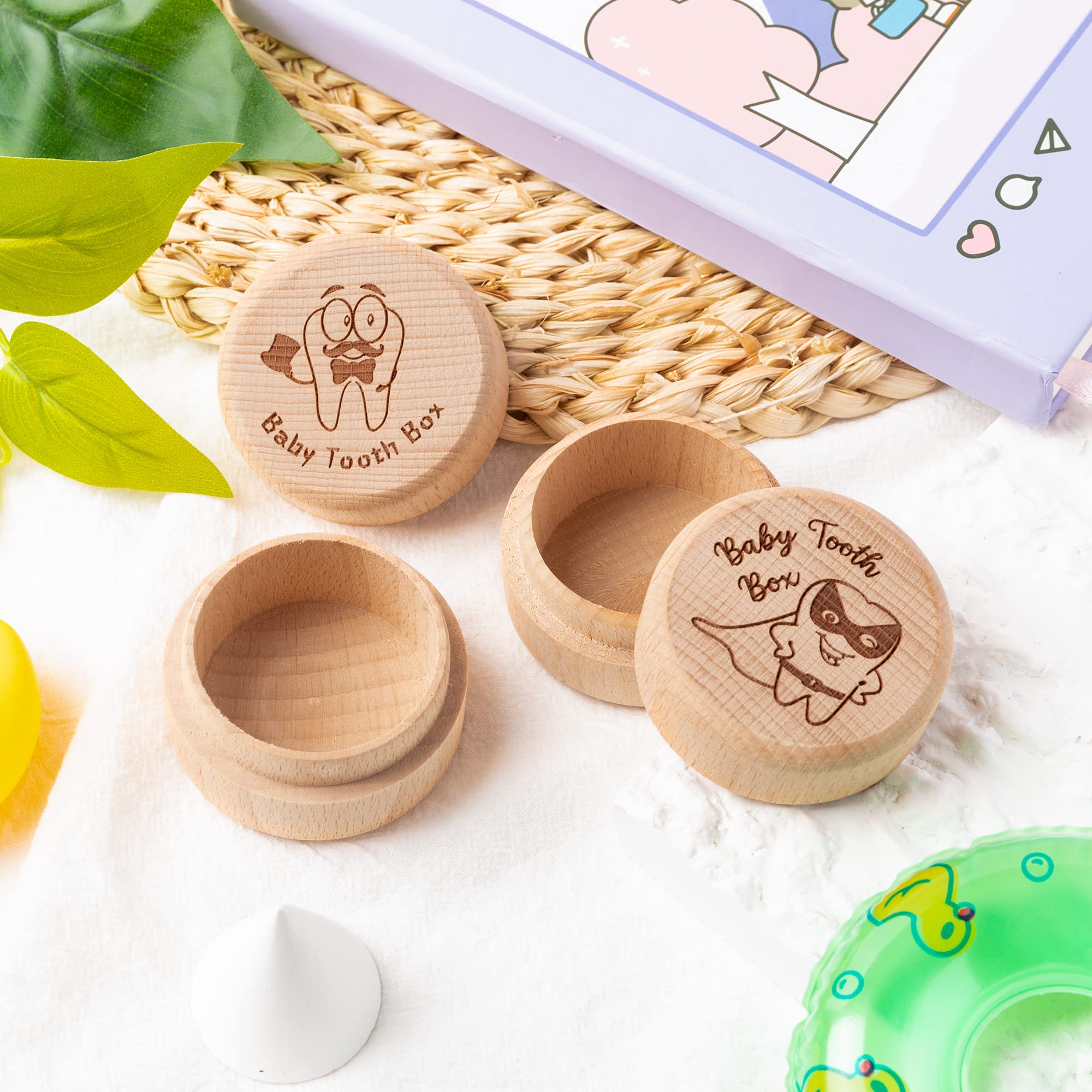 2Pcs Wooden Tooth Fairy Keepsake Box for Boys - Under Pillow Milk Teeth Storage Container, Cute Lost Tooth Holder Case for Baby Toddler (Baby Shower & Birthday Gift Idea) - Perfect for First Tooth Celebration & Childhood Memory Preservation