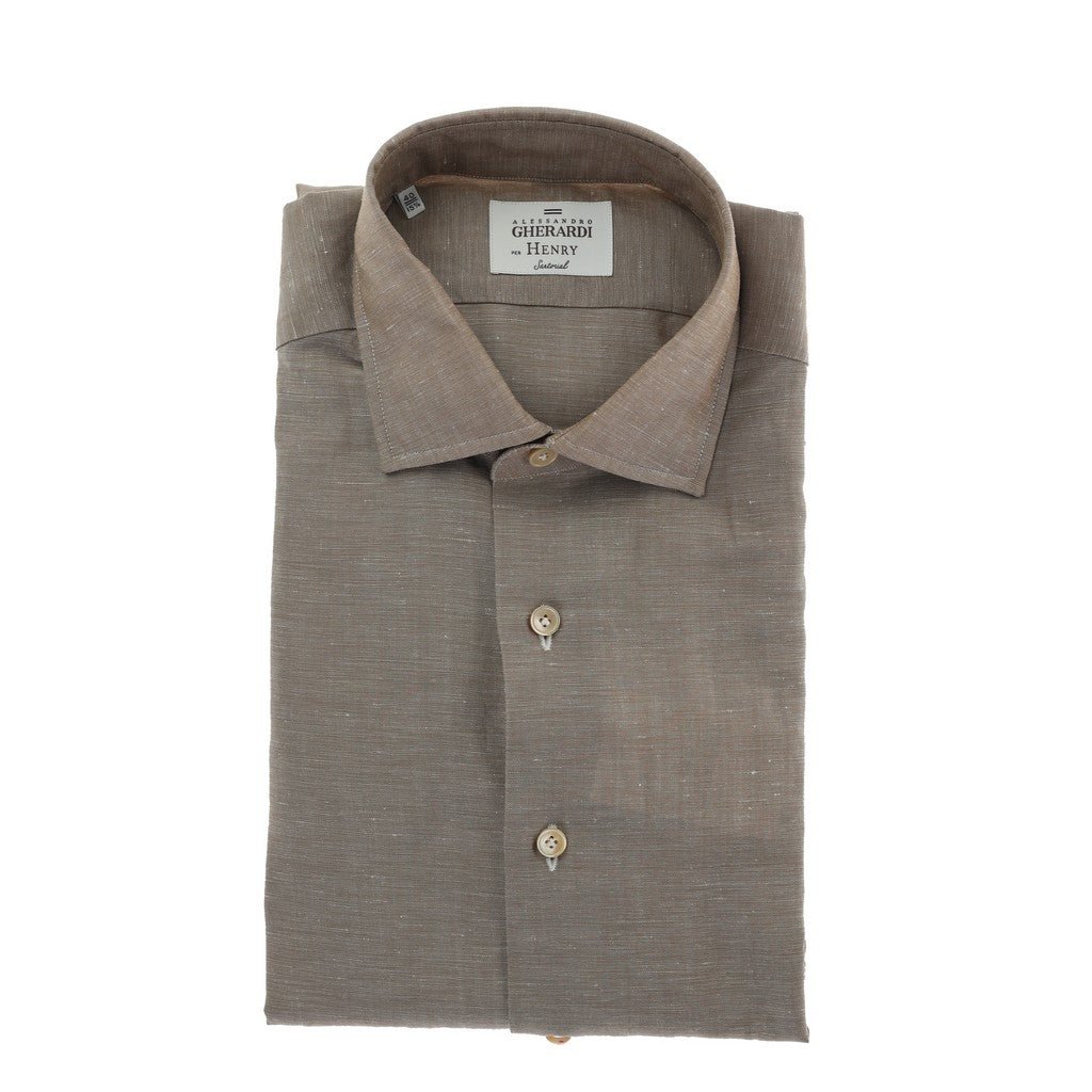 HENRY SARTORIAL X GHERARDI Men's Premium Long Sleeve Linen Blend Shirt in Beige - Breathable & Stylish Casual Wear for Office, Travel & Summer Outings