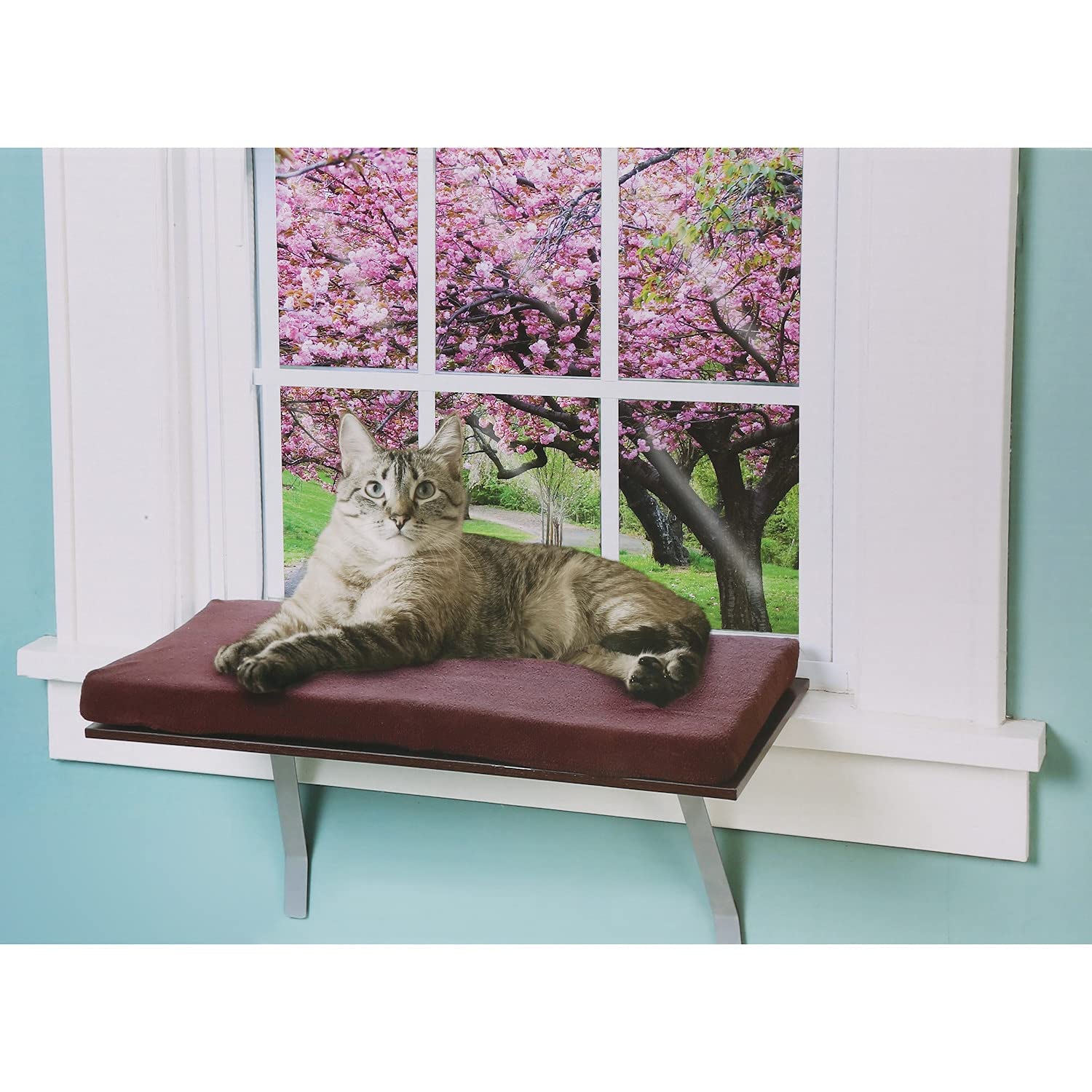 Sunny Kitty Window Perch Seat - Cozy Fleece Foam Cushion with Washable Cover for Cats | Perfect Window Sill Shelf for Cat Napping & Bird Watching