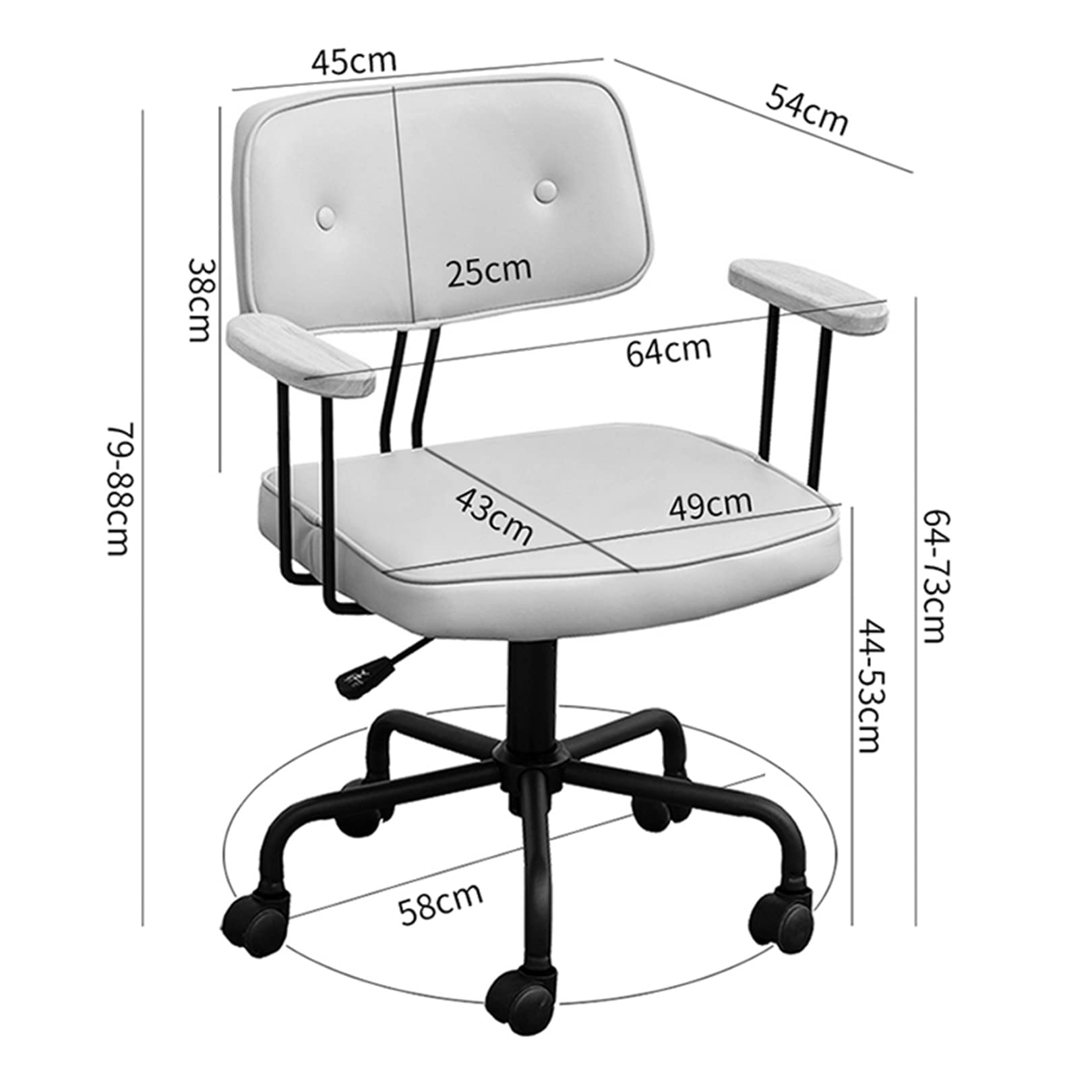 Ergonomic Mid-Back Office Chair with Wooden Armrests - Adjustable PU Leather Swivel Computer Desk Chair for Home Office, Study, Gaming & Bedroom Workspace