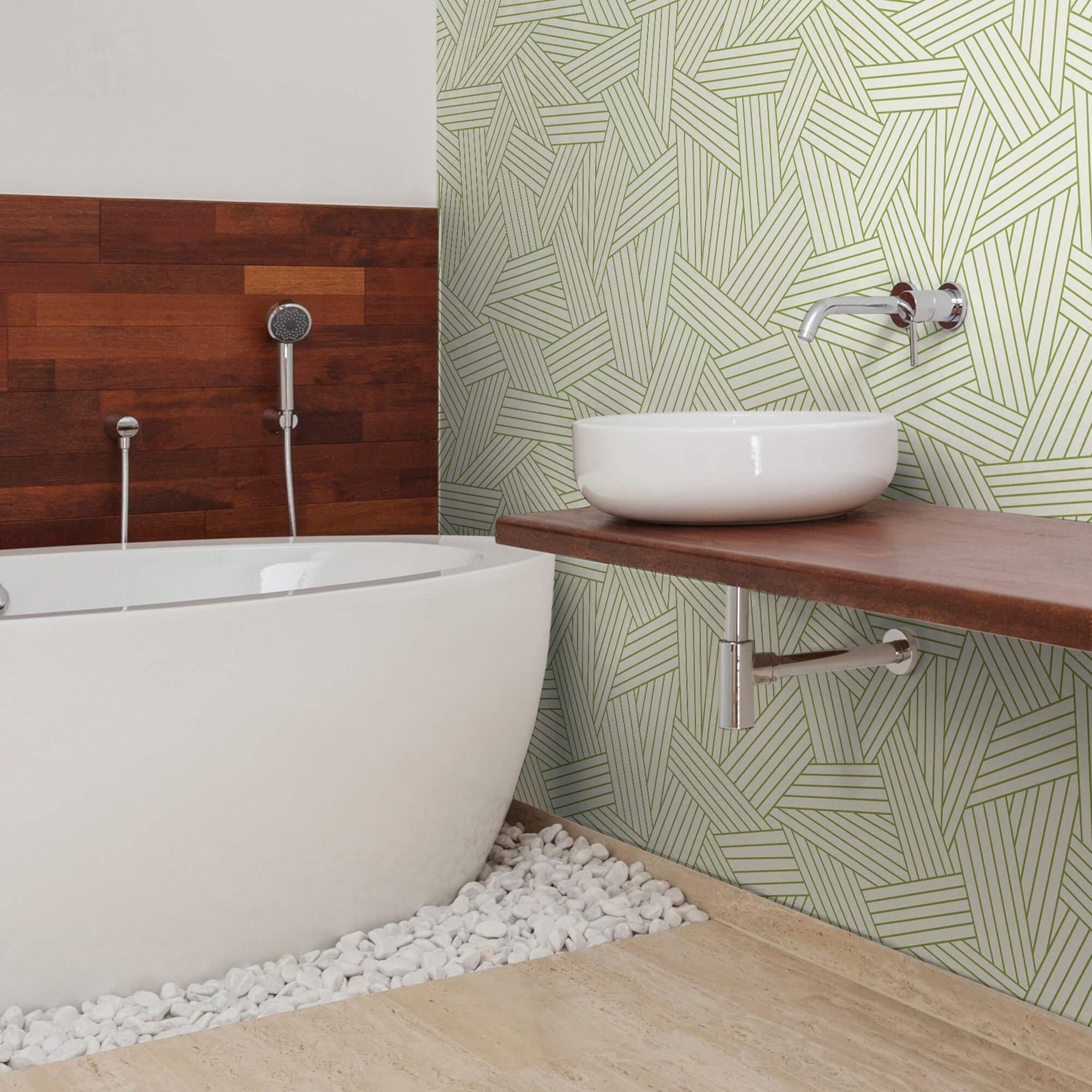 Green and Tan Geometric Peel and Stick Removable Wallpaper - Self-Adhesive Decorative Wall Covering for Bedroom, Living Room, Nursery & Home Office