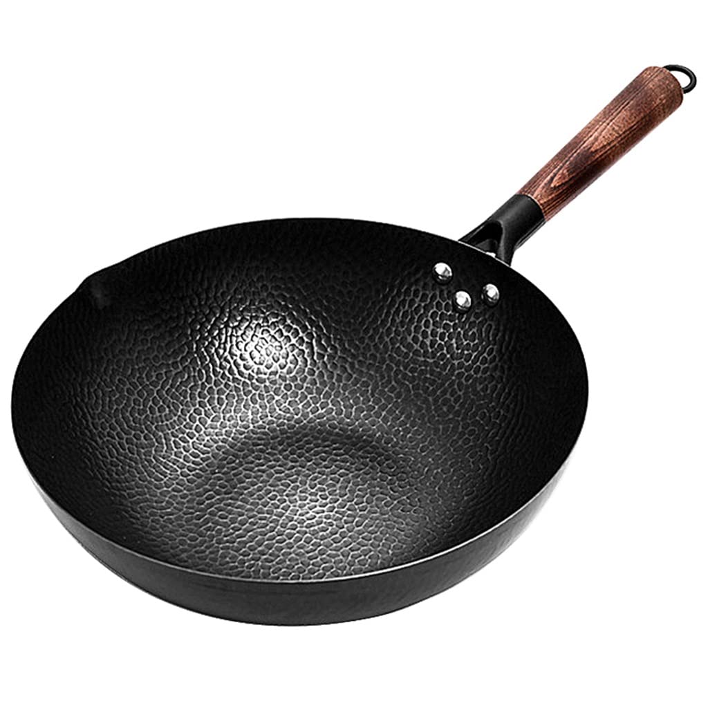 Pure Iron Wok - Traditional Handmade Carbon Steel Pan | Non-Coated, Non-Stick | Compatible with Gas & Induction Cooktops (32cm/12.6