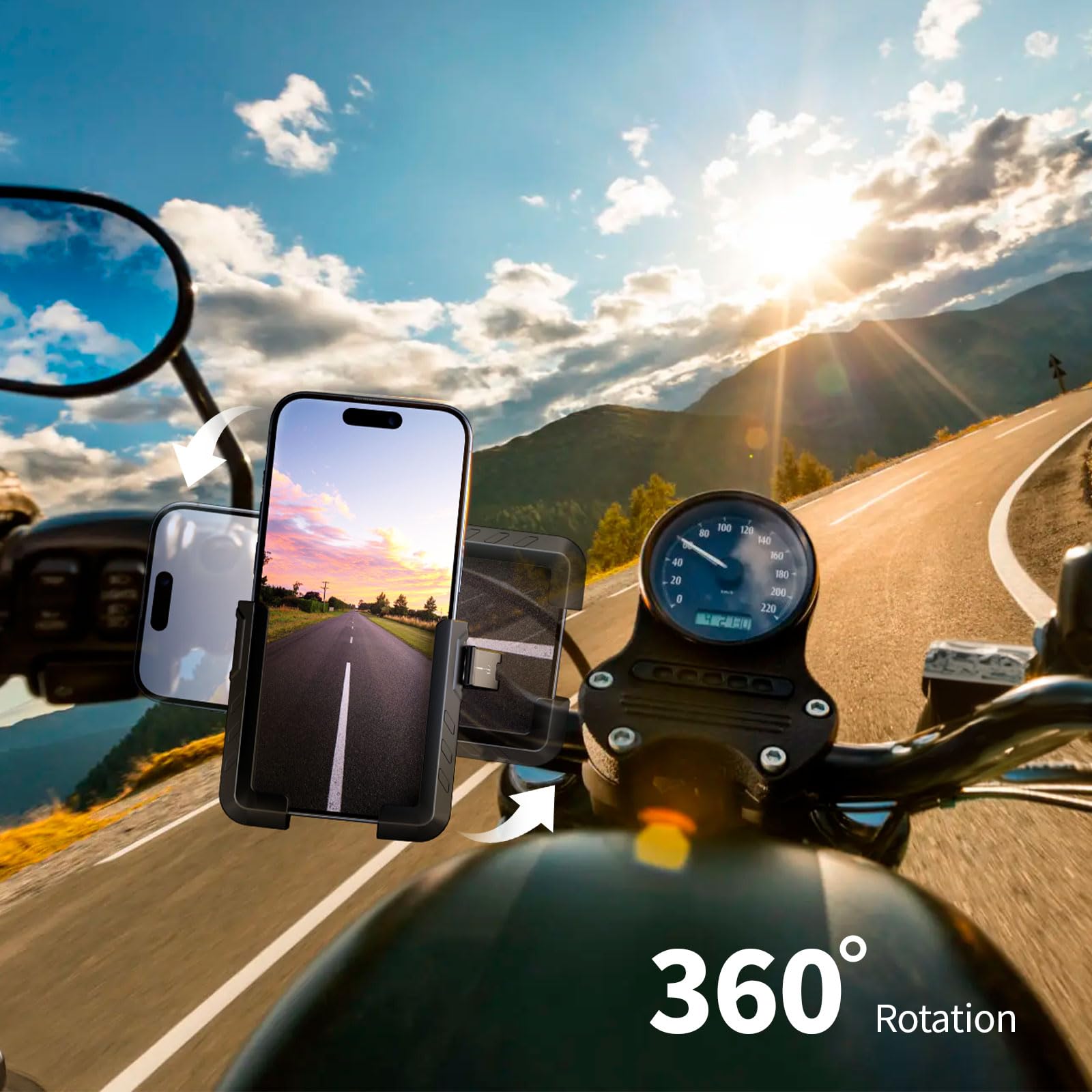 Universal Motorcycle & Bike Phone Mount - Secure Handlebar Phone Holder for iPhone 15 Pro Max/Samsung (4.7-7