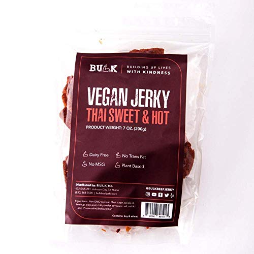 Vegan Soybean Jerky - Thai Sweet & Hot, 7oz | Healthy Plant-Based Snack for Lunch & Travel