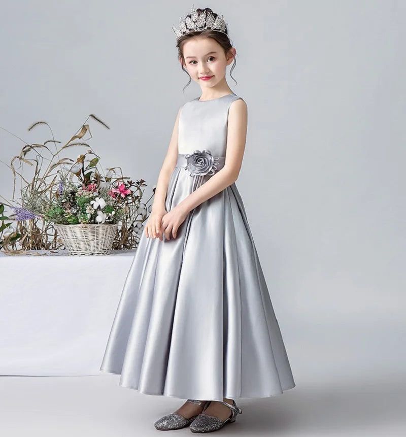 Elegant Satin Long Flower Girl Dress for Wedding, Party & Pageant - Perfect for Bridal Showers, Flower Girls & Special Occasions
