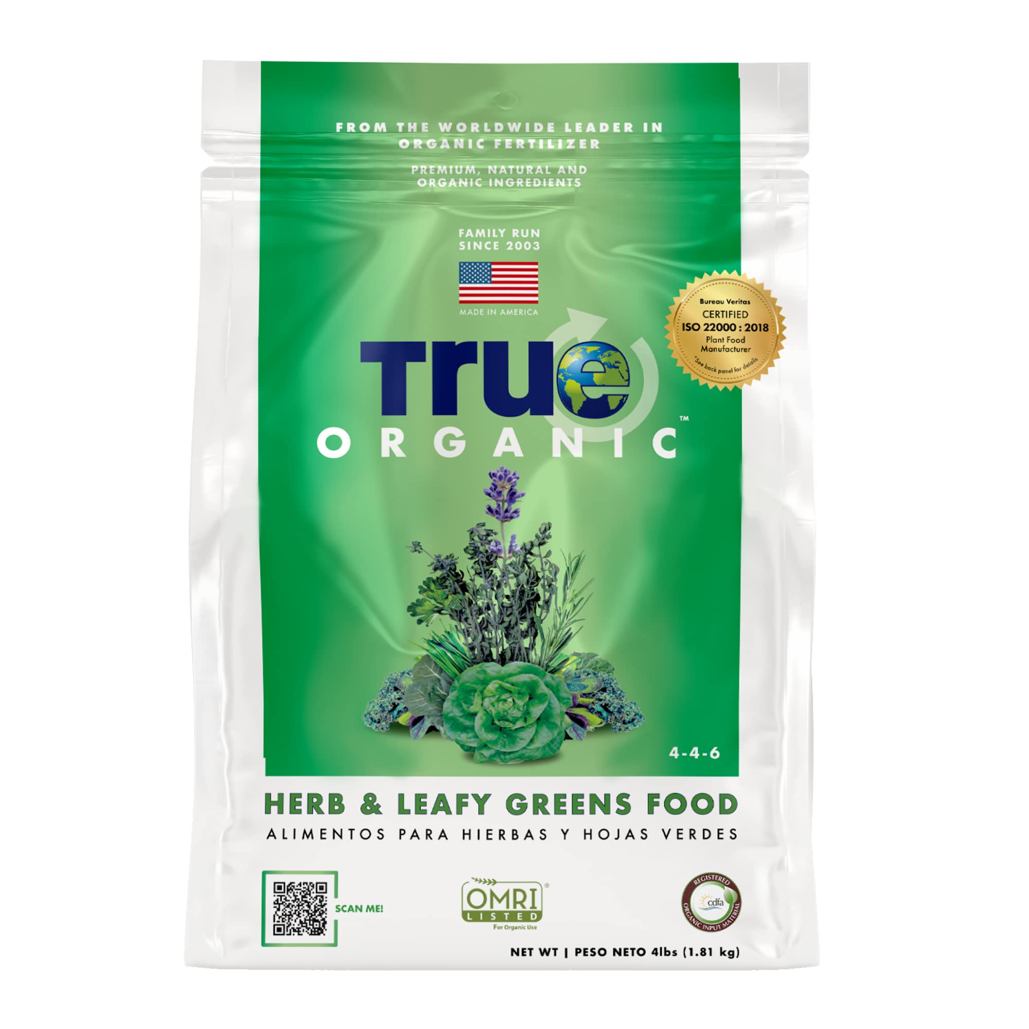 True Organic Herb & Leafy Greens Plant Food - 4lb Organic Fertilizer for Lush Herbs & Vegetables - Covers 70 Sq.Ft - Perfect for Indoor Herb Gardens & Outdoor Vegetable Patches