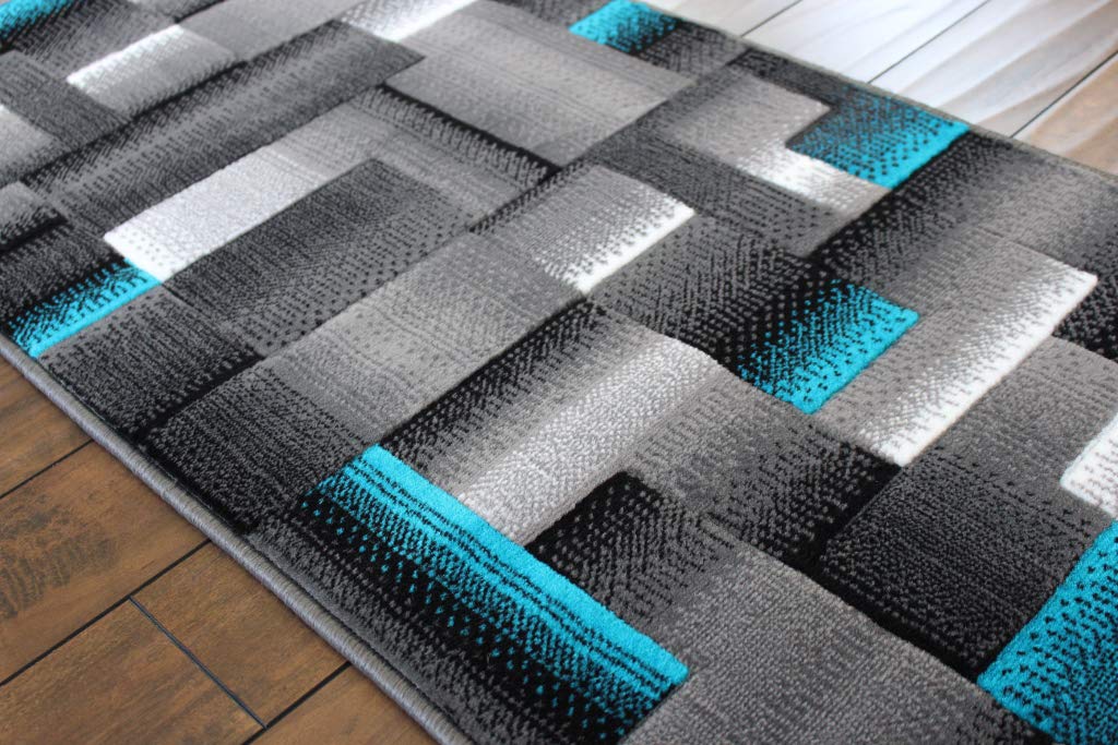 Masada Modern Contemporary Area Runner Rug - Turquoise Grey Black - 2' x 7' - Perfect for Hallway, Entryway & Narrow Spaces