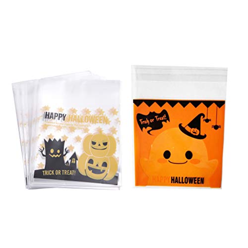 ARTIBETTER 400pcs Clear Halloween Candy Bags - Self Adhesive Treat Bags & Cookie Bags for Party Favors, Gift Wrapping, Trick or Treat (2 Styles) - Perfect for Halloween Parties, School Events & Holiday Gift Giving