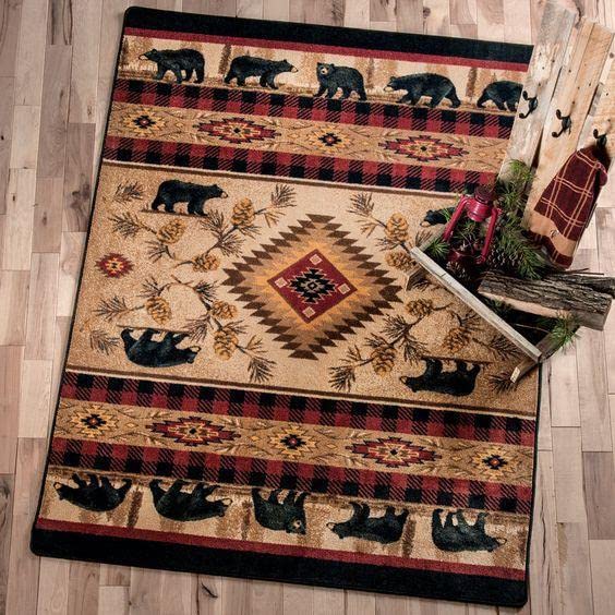Premium Bear Skin Area Rug - Durable Thick Non-Slip Luxury Throw Rug for Cabin Decor (4x6, 5x7, 8x10 ft) - Brown/Red Wildlife Rug - Perfect for Living Room, Bedroom & Lodge Style Home Decor