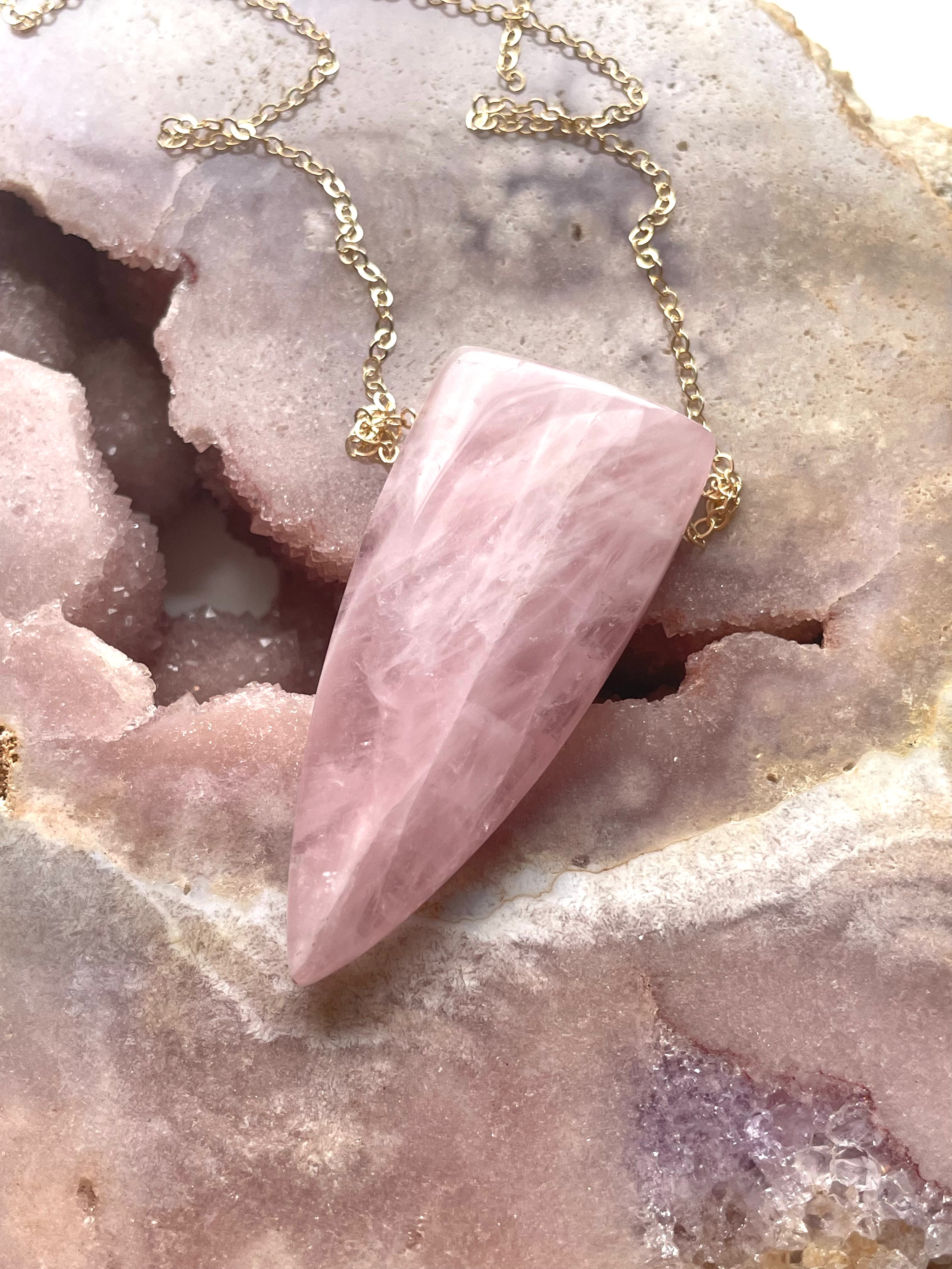Rose Quartz Dagger Necklace - 14K Gold Filled Pendant for Women, Healing Crystal Jewelry Gift for Protection & Love | Perfect for Meditation, Spiritual Healing & Everyday Wear