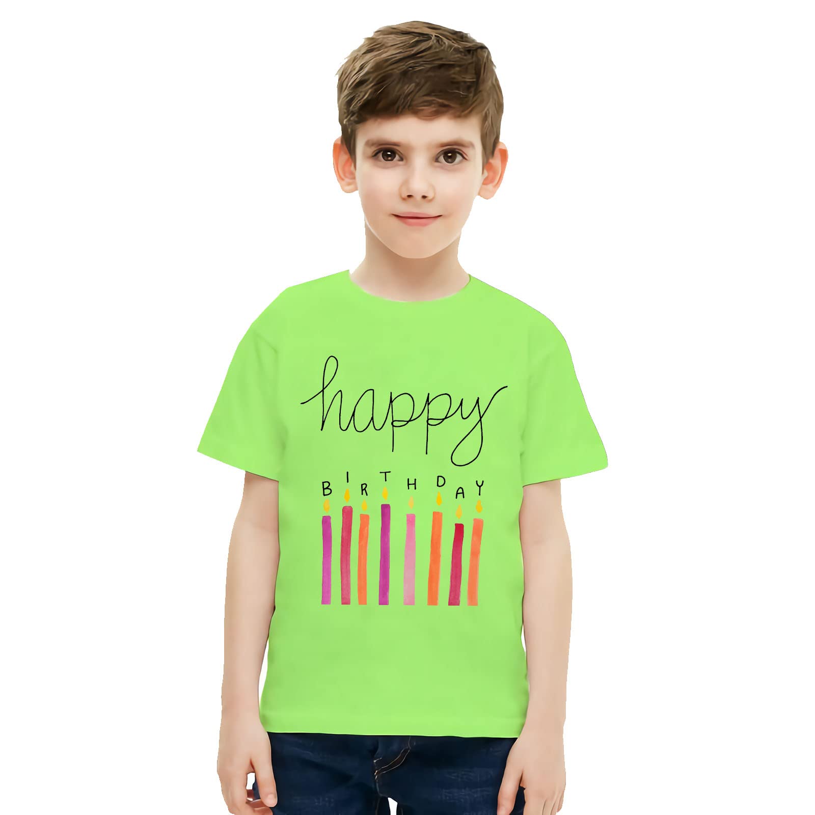 Happy Birthday Boys T-Shirt - 8 Birthday Candles Youth Short Sleeve Tee for Kids (5T-10T) | Perfect for Birthday Parties & Celebrations