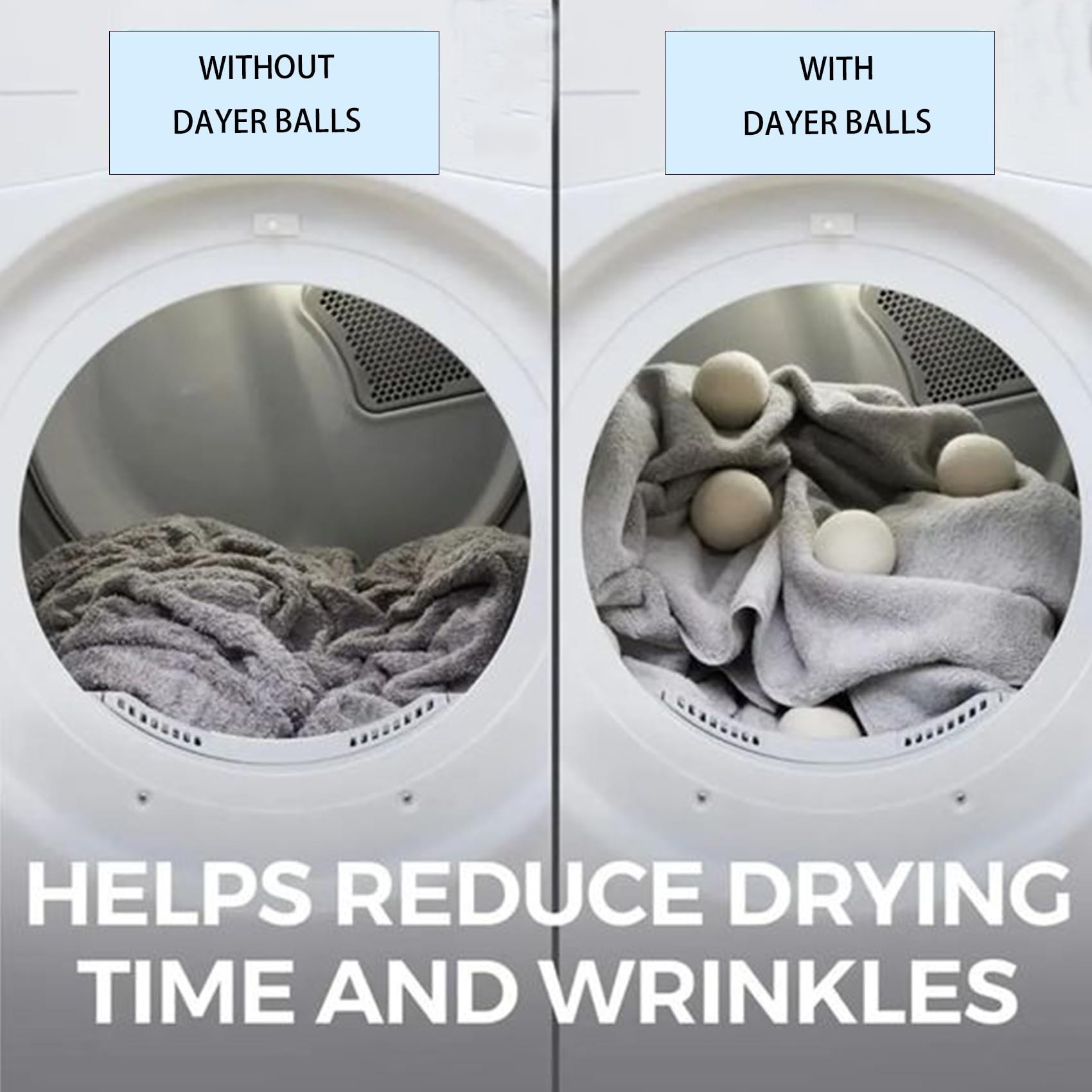 6 Pack Eco-Friendly Wool Dryer Balls for Laundry - Reduce Drying Time, Static & Pet Hair - Reusable Fabric Softener Alternative for Clothes, Bedding & Towels - Perfect for Large Loads & Energy Savings