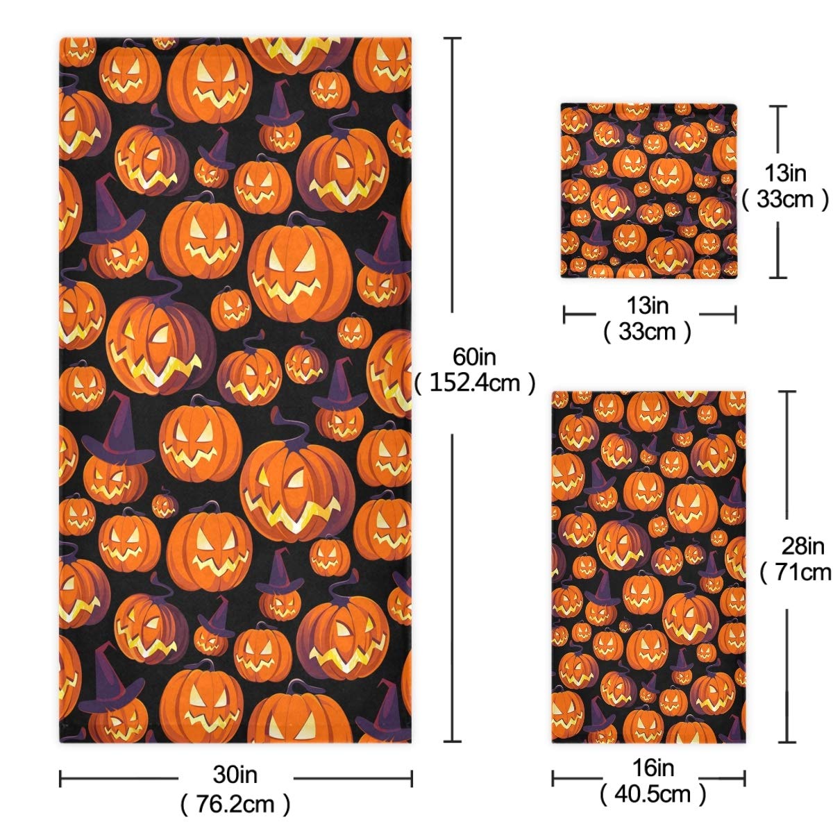 Halloween Pumpkin Floral Pattern Luxury Bath Towel Set - 1 Bath Towel, 1 Hand Towel & 1 Washcloth - Soft Absorbent Cotton for Bathroom, Spa, Hotel & Gym - Perfect for Fall Decor, Thanksgiving & Cozy Home Decor