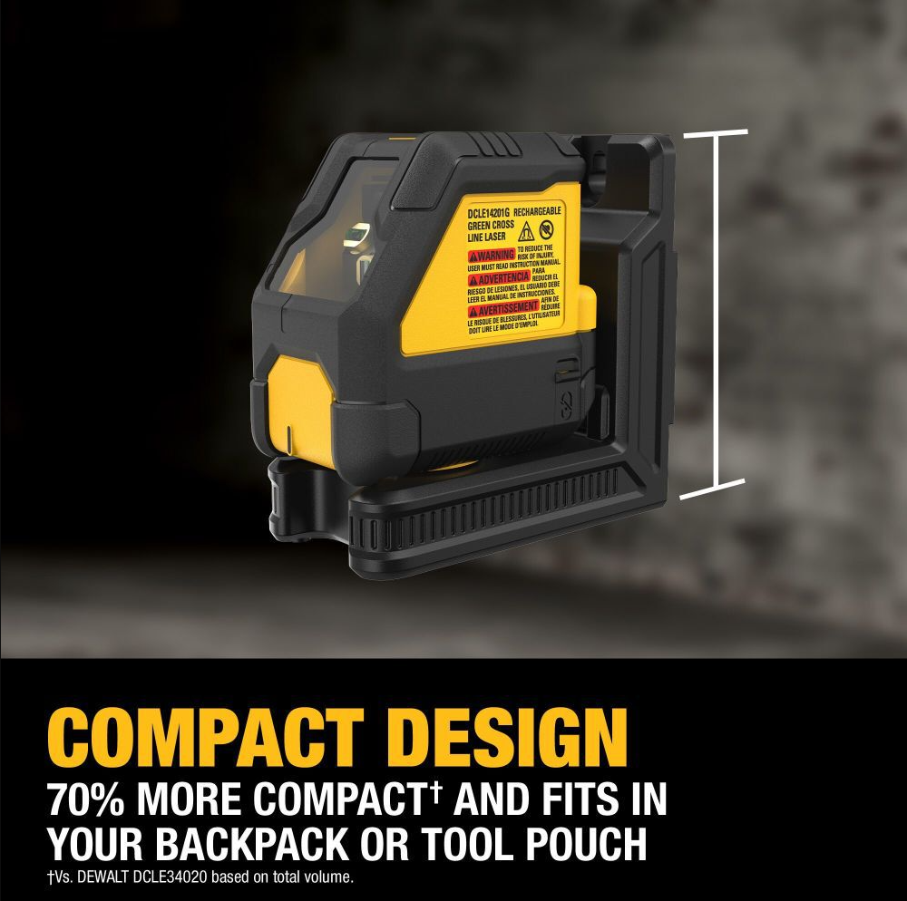 DEWALT DCLE14201GB USB Rechargeable Green Cross Line Laser Level Kit - Perfect for Construction, Renovation, and DIY Home Improvement Projects