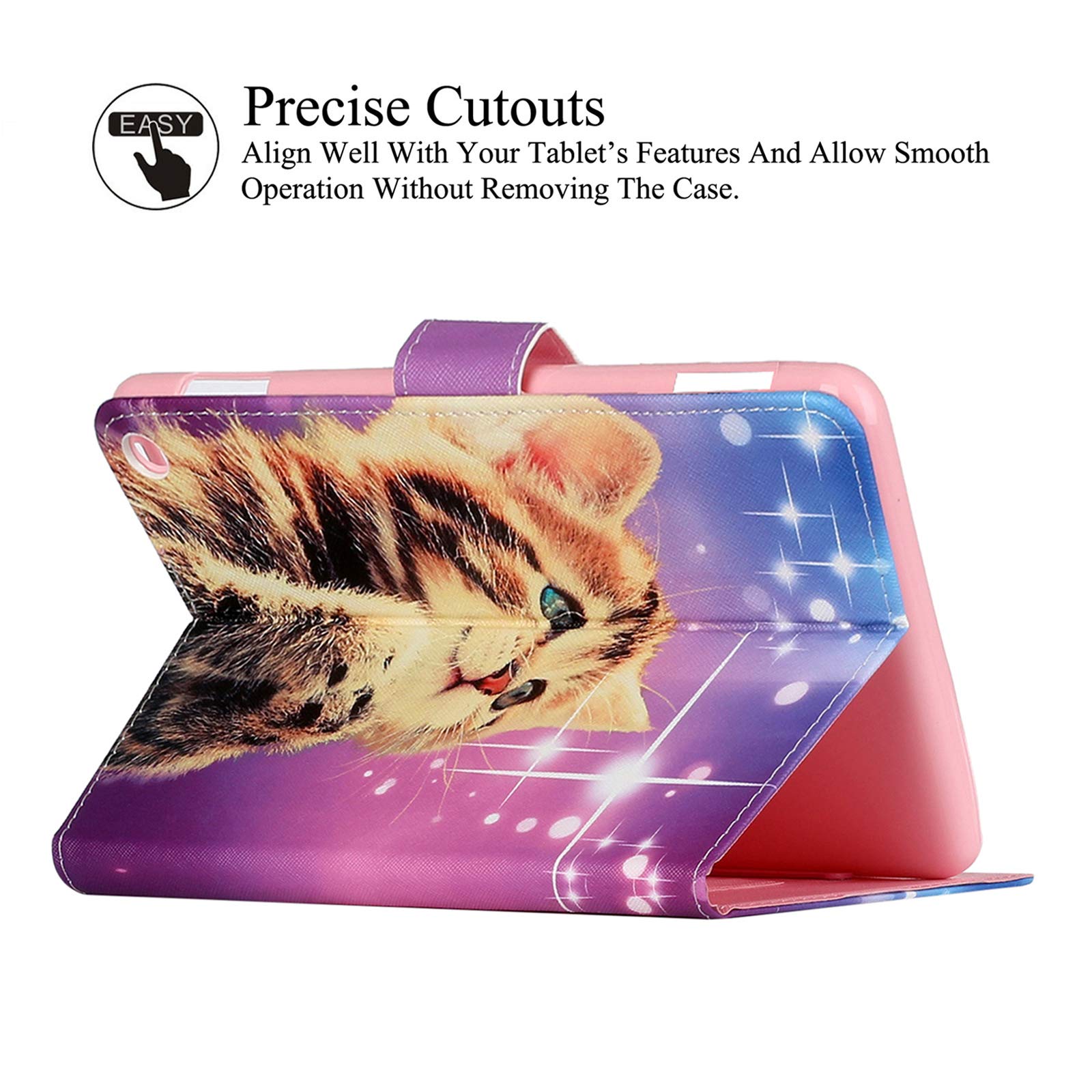 Premium PU Leather Case for Kindle Fire HD 8/HD 8 Plus (10th/12th Gen 2020-2024) - Auto Sleep/Wake, Card Slots & Foldable Stand | Perfect for Reading, Travel & Work (Star Cat Design)