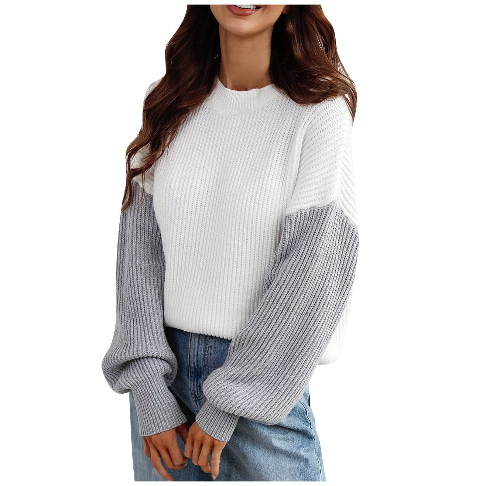 Women's Color Block Patchwork Knit Sweater - Round Neck Long Sleeve Pullover for Fall | Cozy Casual Wear for Autumn Outfits, Office & Date Nights