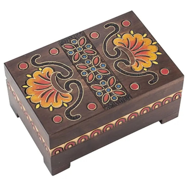 Handmade Carved Wooden Box with Floral and Vine Designs - Perfect for Jewelry Storage, Gift Box, or Home Décor