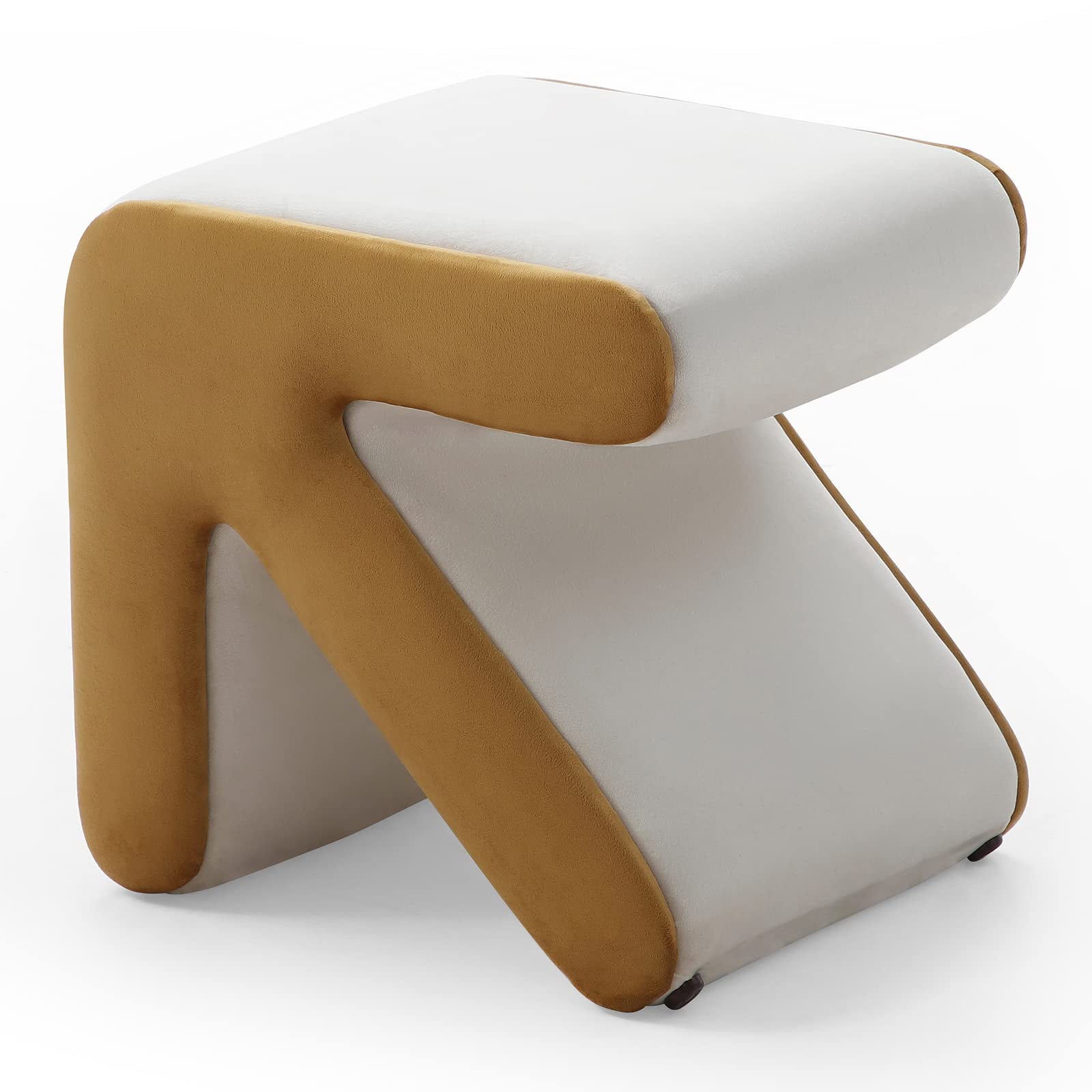 LETESA Modern Velvet Upholstered Ottoman - Small End Table & Soft Foot Stool with S-Shape Design, Dressing Makeup Chair for Living Room, Bedroom & Entryway (Beige, Arrow) | Perfect for Lounging, Footrest & Extra Seating