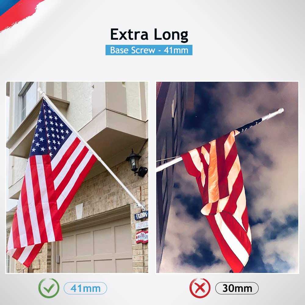 5ft Stainless Steel Wall Mounted Flag Pole Kit with Bracket & Rings - Outdoor Residential/Commercial Flagpole for House, Yard, Garden - Perfect for Patriotic Displays, Sports Events & Business Branding (White)