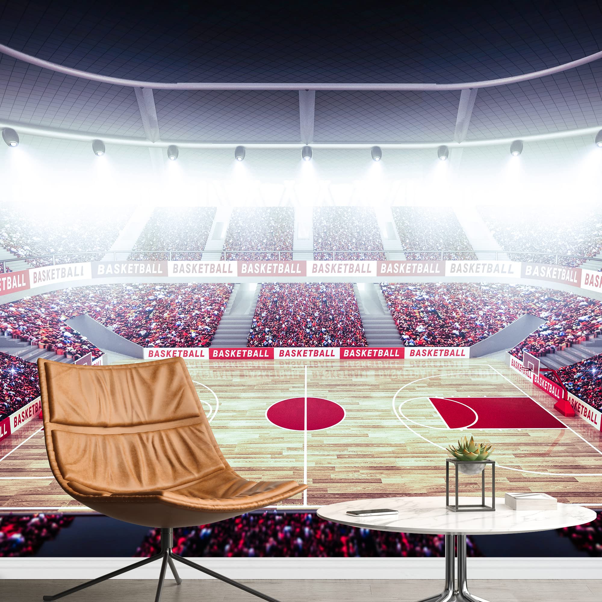 Wall26 Removable Wall Decal - Neon Light Basketball Court Stadium Mural for Sports & Fitness Enthusiasts - Realistic Gym, College Dorm Decor - 100x144 Inches - Perfect for Living Room, Bedroom, Office & Game Room