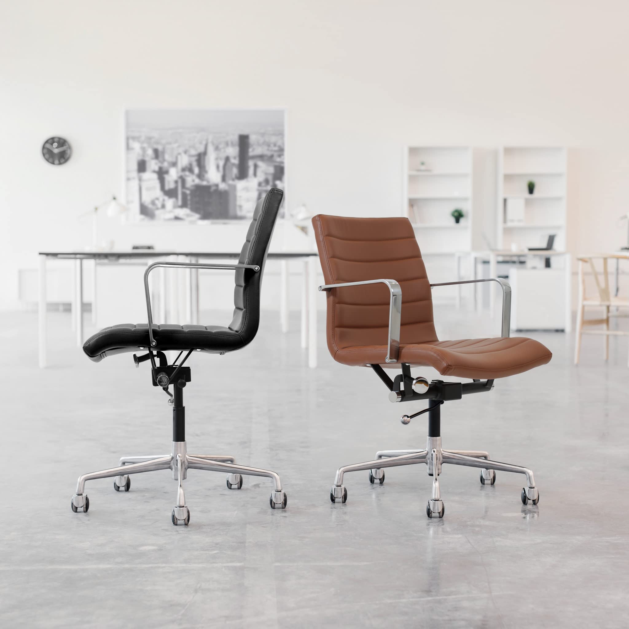 Laura Davidson SOHO II Mid Back Office Chair - Ergonomic Ribbed Desk Chair with Armrest & Swivel, Faux Leather Computer Chair for Home & Office Workspace - Perfect for Long Hours of Sitting, Video Conferencing and Remote Work