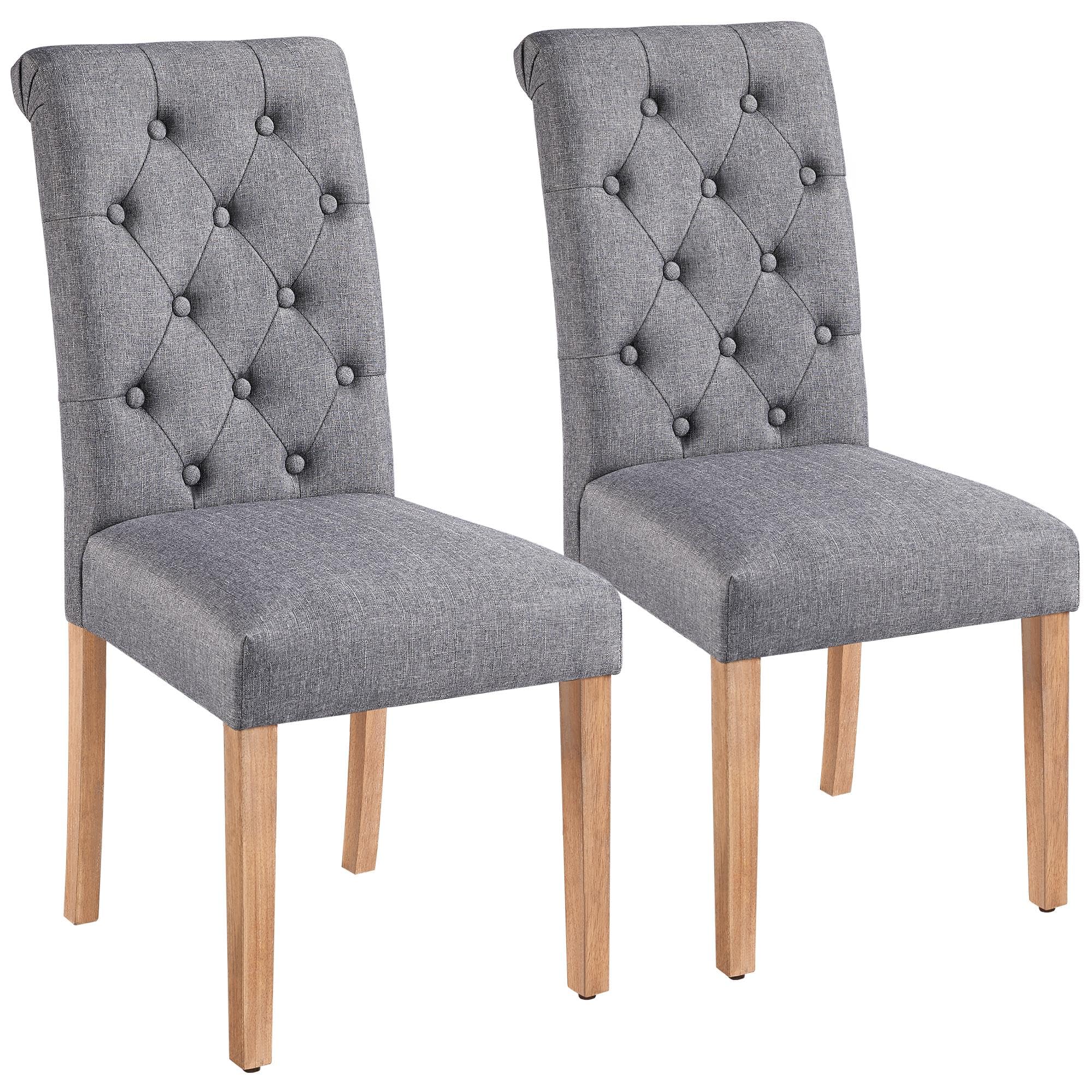 Yaheetech Set of 2 Dark Gray Fabric Upholstered Dining Chairs - Button Tufted High Back Kitchen Chairs with Solid Wood Legs for Home, Restaurant & Dining Room | Perfect for Modern Kitchens, Cozy Breakfast Nooks & Elegant Dining Spaces