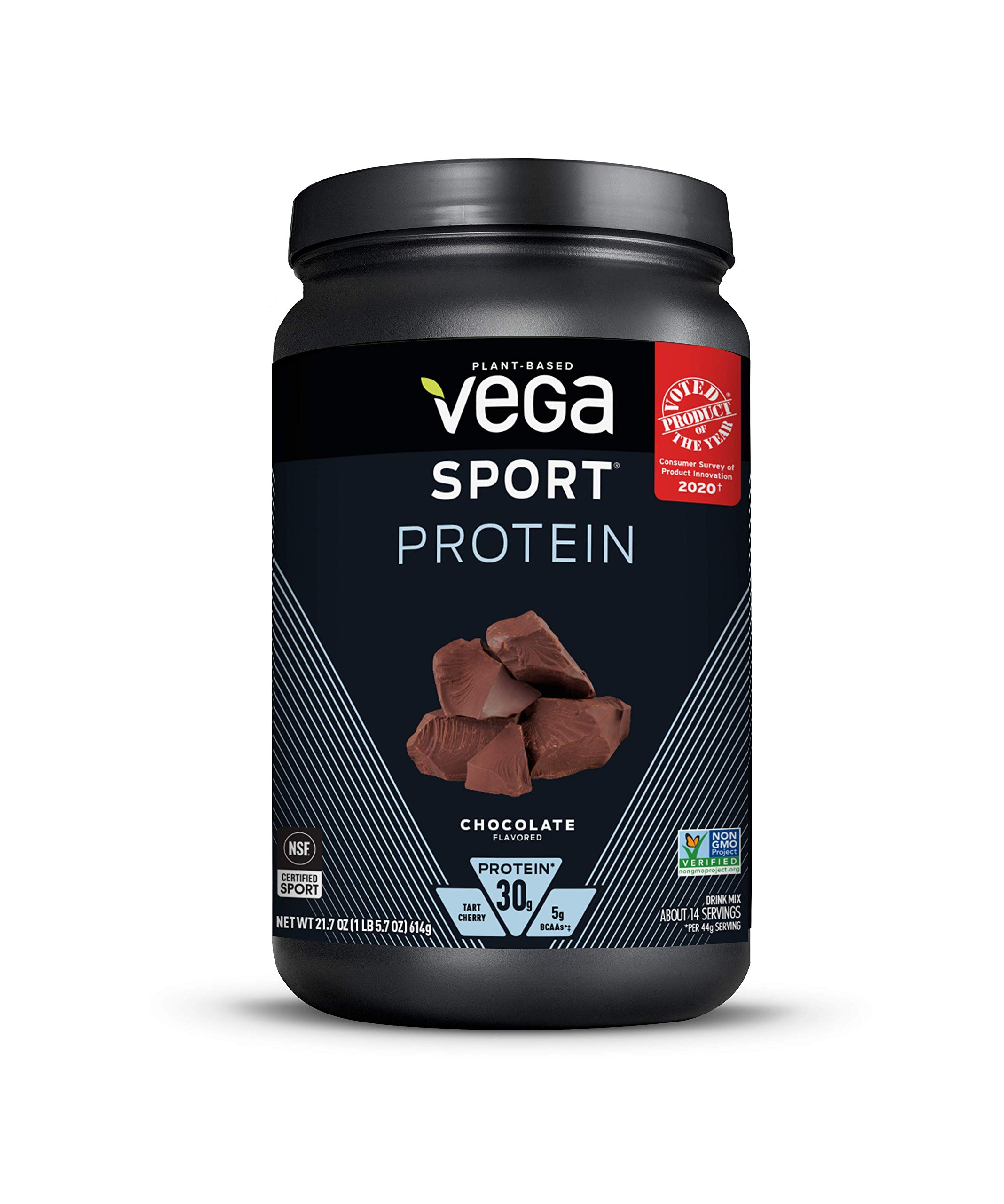 Vega Sport Premium Plant-Based Vegan Protein Powder - Chocolate Flavor (21.7 oz, 14 Servings) with BCAAs & Amino Acids | Dairy Free, Gluten Free, Non-GMO | Post-Workout Recovery & Muscle Building Supplement for Athletes & Fitness Enthusiasts