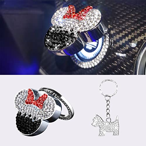 Sparkling Rhinestone Car Push Start Button Cover - Elegant Black & Red Crystal Decal for Women's Car Interior | Stylish Engine Start Stop Button Accessory | Perfect for Daily Commute & Gift Giving