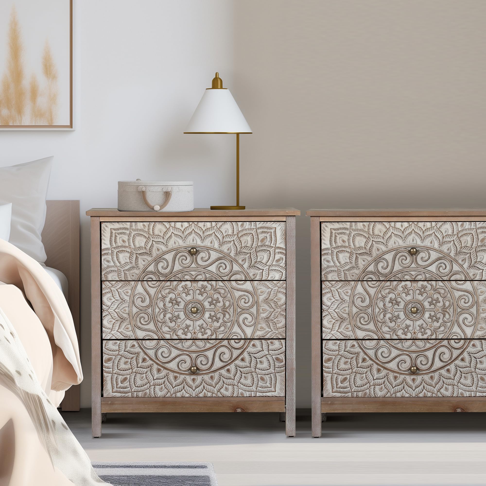 MAISON ARTS 3-Drawer Farmhouse Dresser - Solid Wood Bedroom Chest with Rustic Legs | Perfect for Living Room, Hallway, Entryway & Nightstand Storage | Organize Clothes, Linens & Home Decor