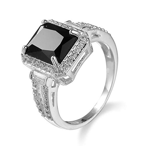 925 Sterling Silver Black Onyx Square Cut Engagement Ring with Cubic Zirconia - Elegant Wedding Band, Promise Ring & Anniversary Jewelry for Women - Perfect for Proposals, Weddings & Special Occasions