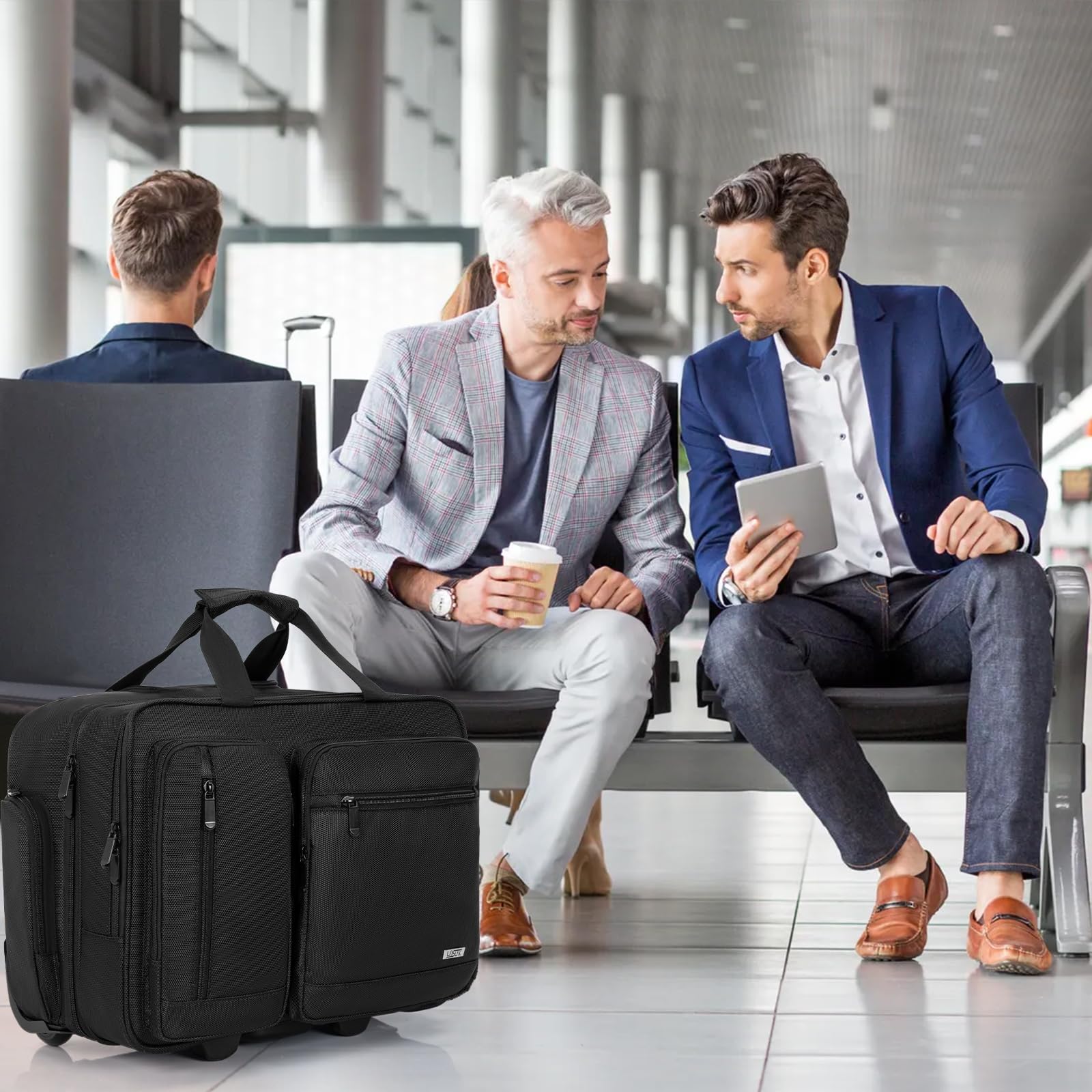 17.3 Inch Rolling Laptop Bag with Wheels - Wheeled Briefcase with RFID Blocking Pocket & Water Repellent - Underseat Travel Roller Bag for Business Trips, Airplane Carry-On & Overnight Stays