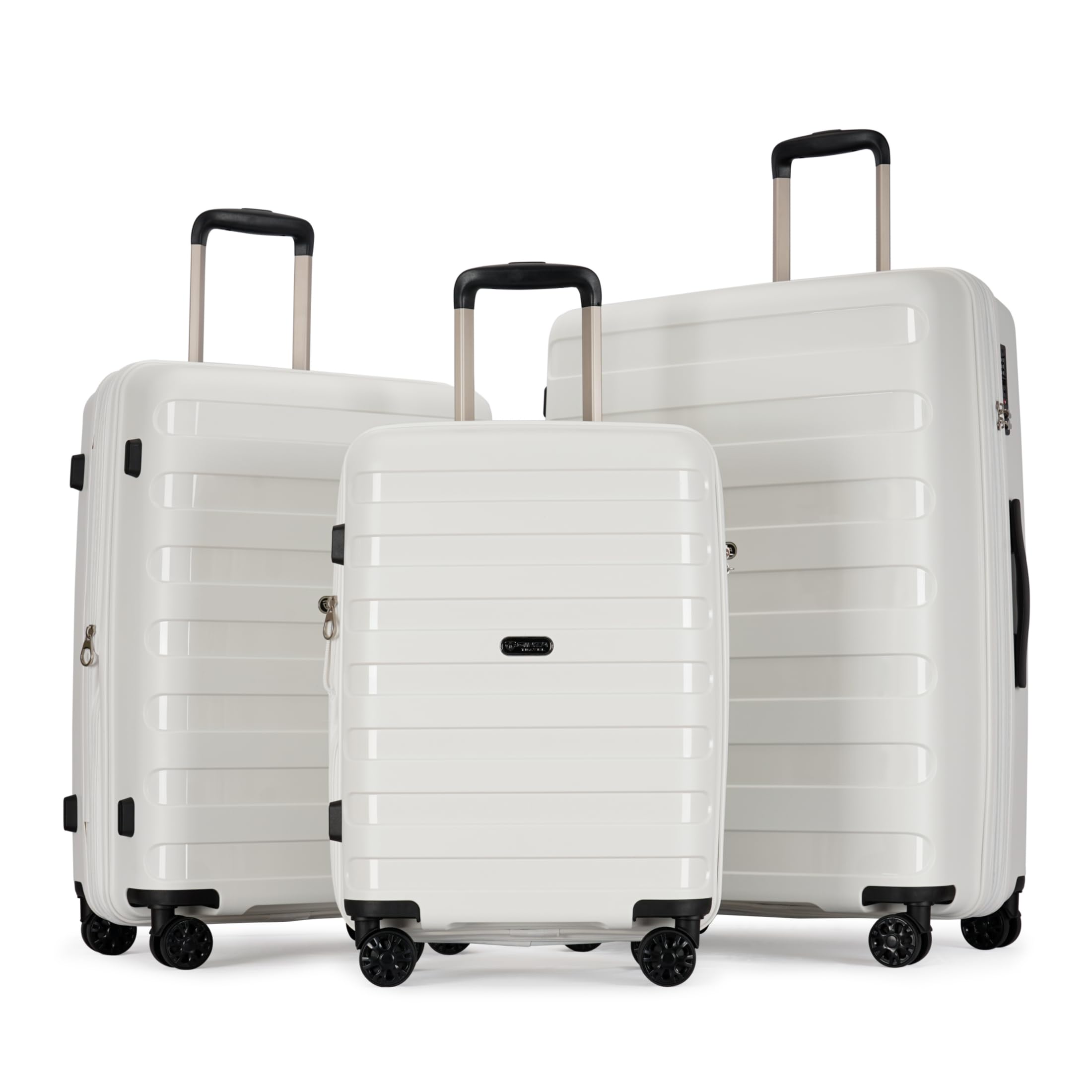Expandable 3-Piece PP Luggage Set with Spinner Wheels & TSA Lock - 20/24/28 Inch Suitcases for Family Travel (White) - Perfect for Airplane Carry-On, Vacation Trips & Business Travel