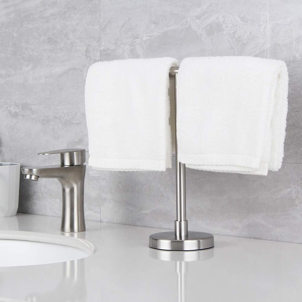Premium SUS 304 Stainless Steel Hand Towel Stand - Modern Free Standing Countertop Rack with Brushed Finish for Bathroom, Kitchen & Vanity | Perfect for Guest Bathrooms, Spa Settings & Luxury Home Decor