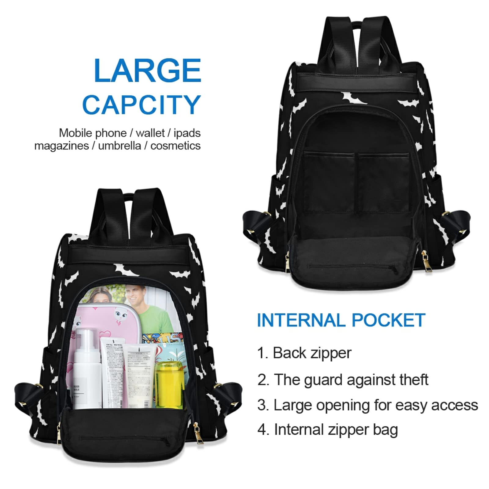 CBBYY Halloween Bat Backpack for Women - Anti-Theft Nylon Travel Backpack with Plush Keychain | Lightweight Shoulder Bag for Costume Parties, Trick-or-Treating & Gothic Fashion