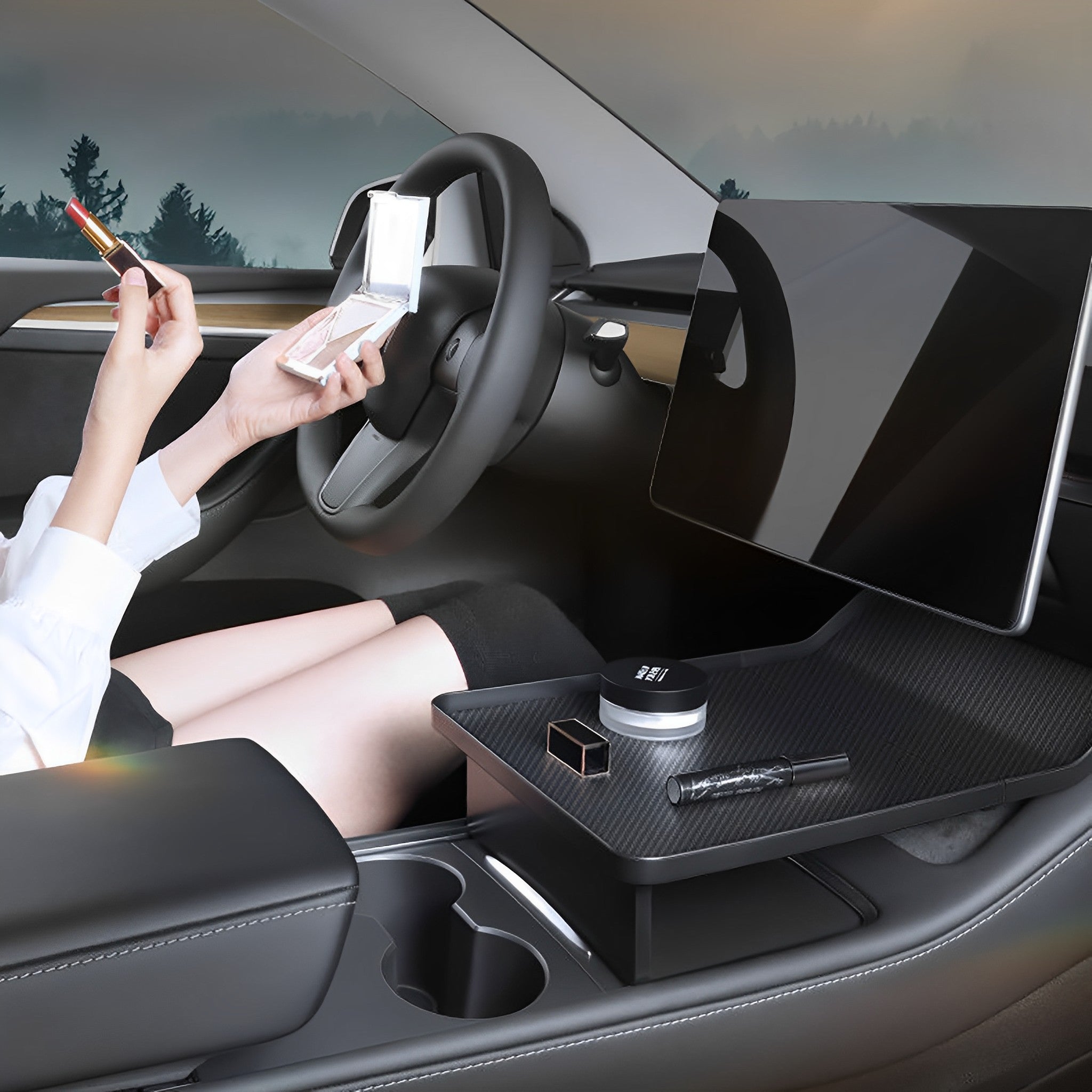 Premium Custom Food Tray for Tesla Model 3 & Model Y (2020-2024) | Durable Center Console Organizer | Perfect for Road Trips, Fast Food & Snacks Storage