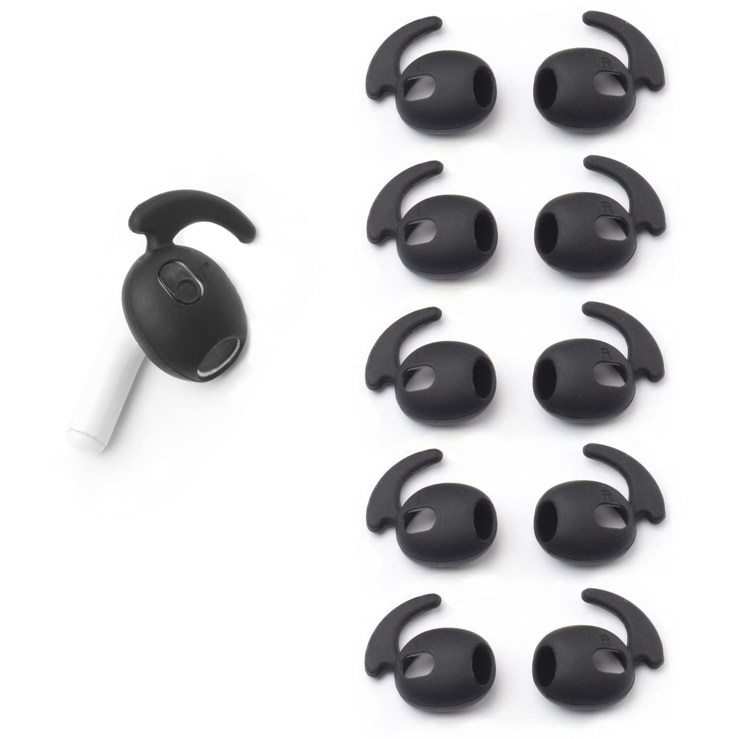 Premium Ear Hooks & Covers for Apple AirPods 1/2/3 & EarPods - Secure Fit, Anti-Slip Design (5 Pairs, Black) - Perfect for Running, Workouts & Daily Use