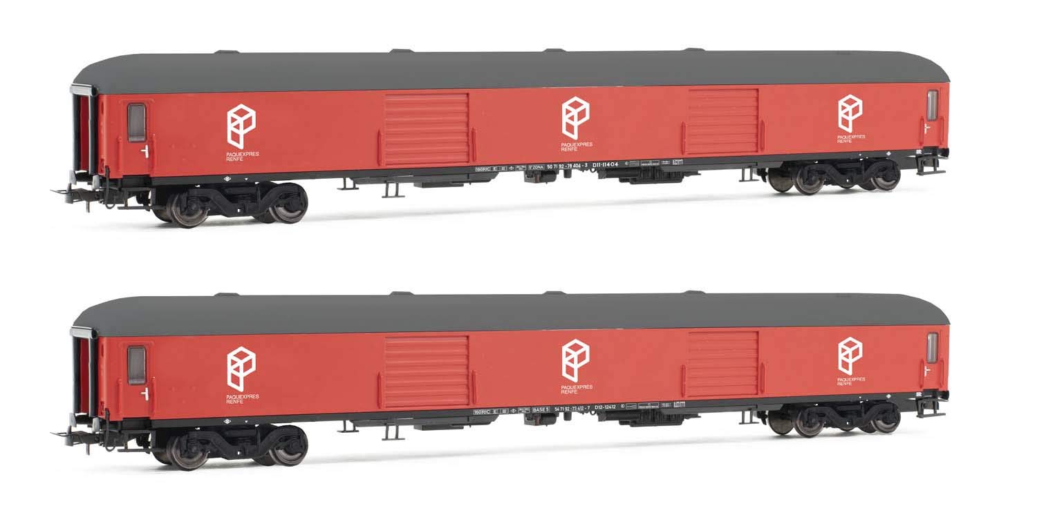 HE4001 Paquexpres 2-Pack Luggage Van DD-8100 Model Train - Red Livery Period V Rolling Stock Coach for Railway Enthusiasts & Collectors | Perfect for Model Train Layouts, Displays & Historical Reenactments