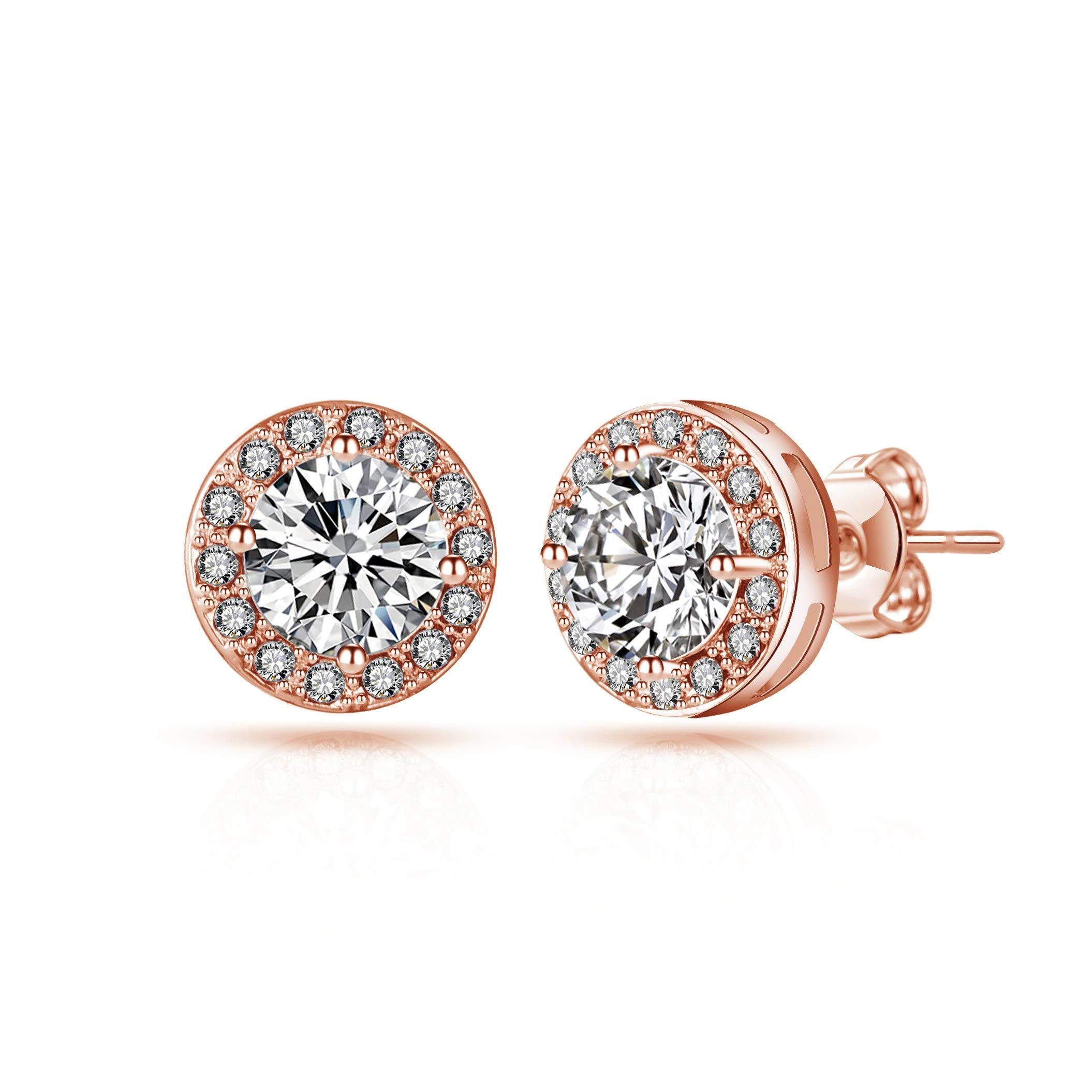 Philip Jones Rose Gold Plated Halo Earrings with Zircondia® Crystals - Elegant Jewelry for Women, Perfect for Weddings, Parties & Special Occasions