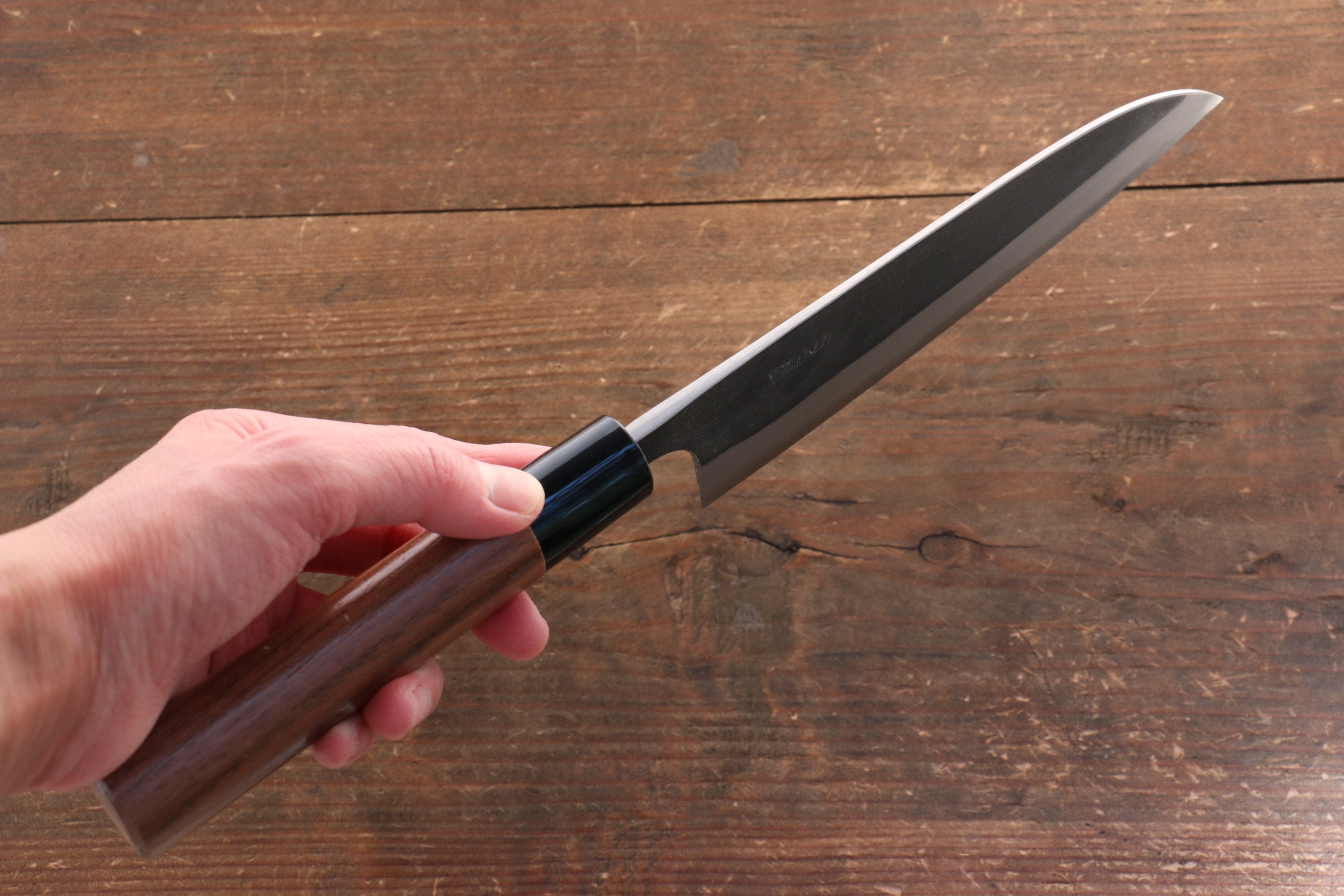 NAO Yamamoto Blue Super Kurouchi Santoku Knife 165mm - Japanese Chef Knife with Walnut Handle for Slicing, Dicing & Chopping Vegetables, Meat & Fish - Perfect for Home Cooks & Professional Chefs