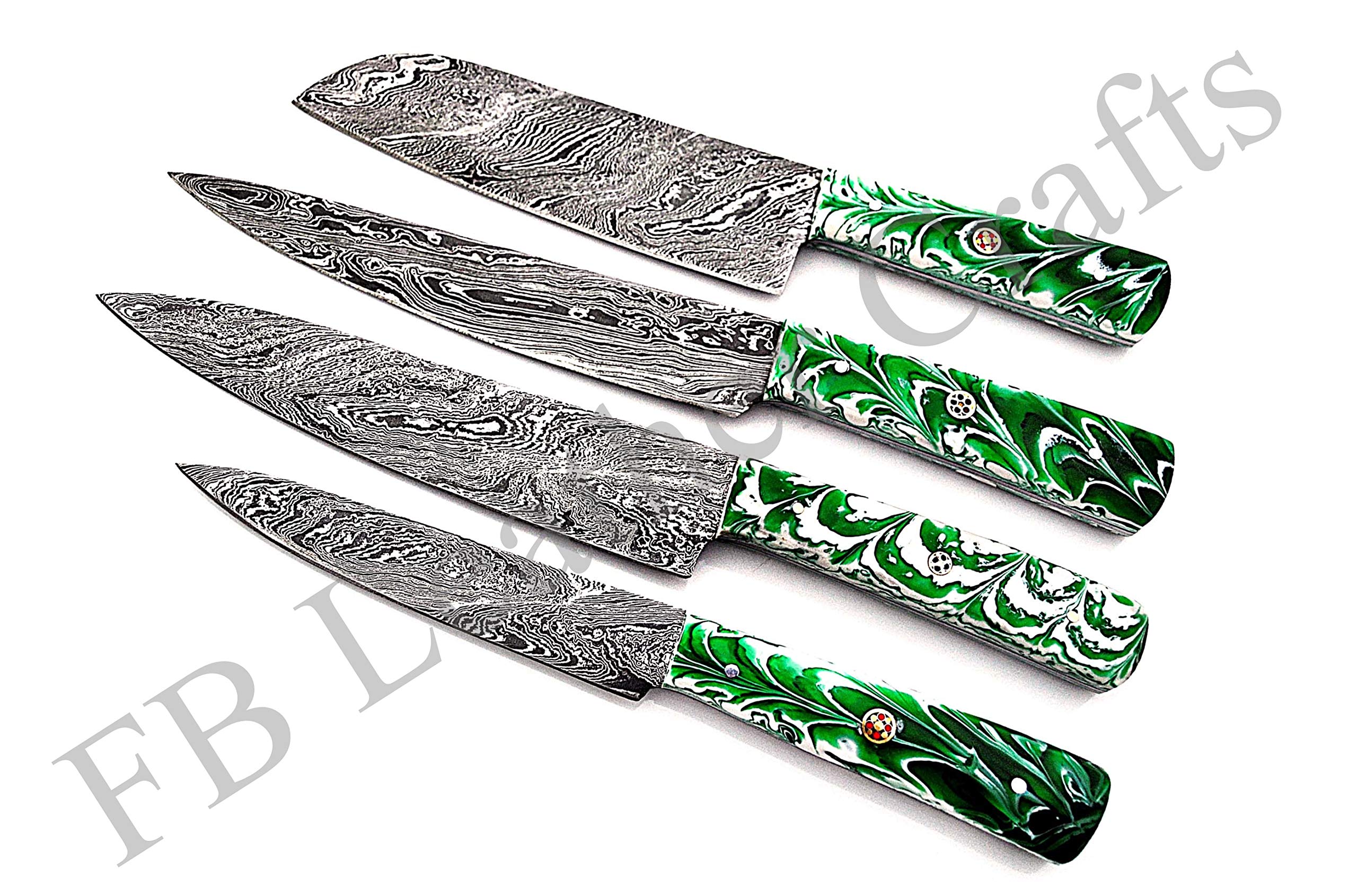 Hand Forged Damascus Steel Kitchen Knives Set - 4-Piece Chef & BBQ Knives with Custom Design | Perfect for Professional Cooking, Meat Cutting & Outdoor Grilling | FBK-1145