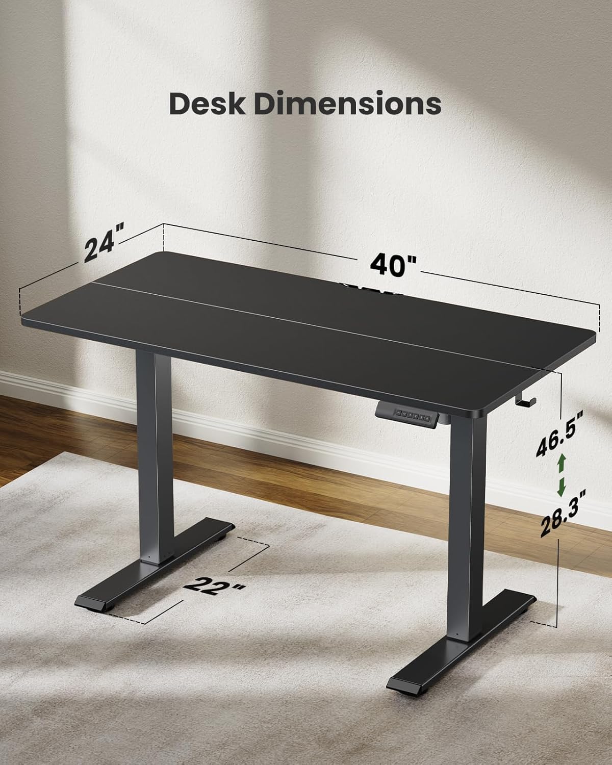 Marsail Electric Standing Desk - Adjustable Height 40 x 24 Inches Home Office Desk, Ergonomic Sit Stand Computer Workstation (Black) for Small Spaces & Remote Work