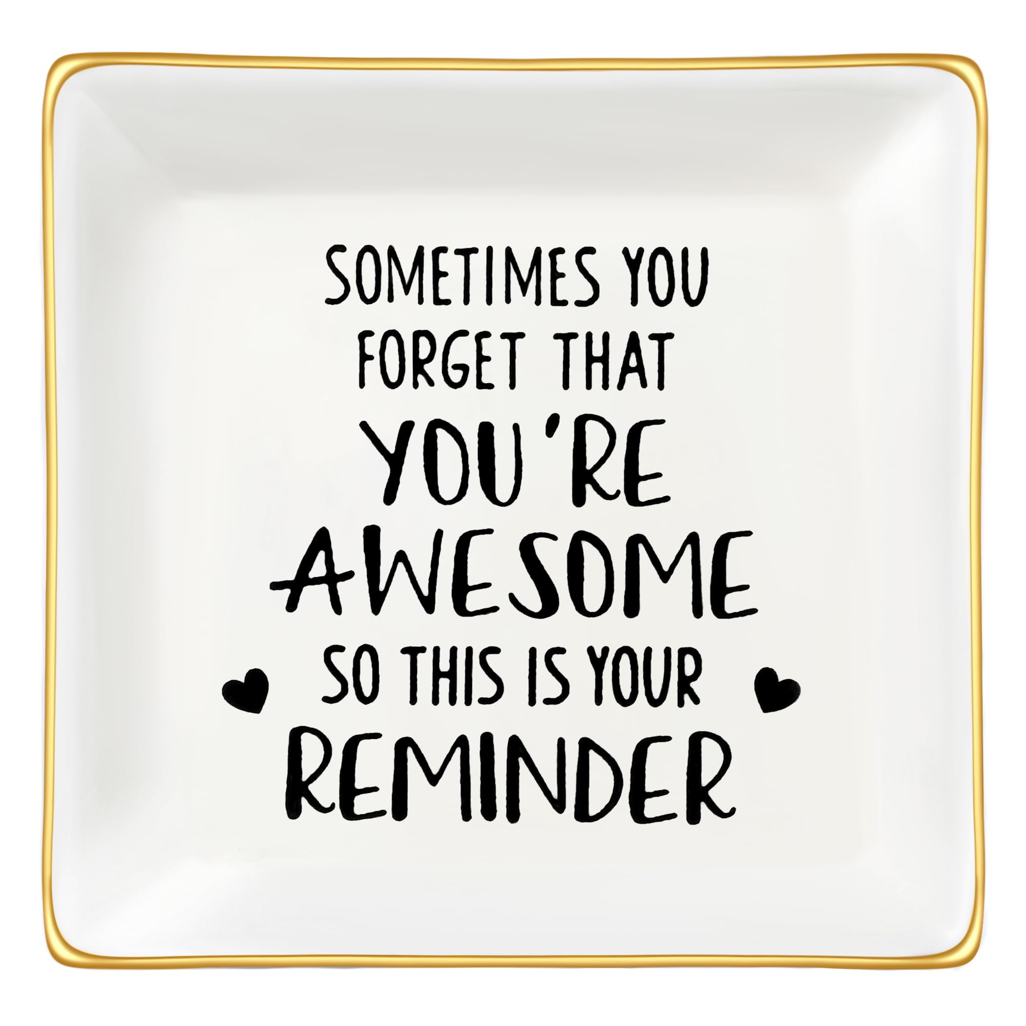 JoycuFF Inspirational Jewelry Dish for Women - White Ceramic Ring Holder, Modern Jewelry Organizer for Birthday & Christmas Gifts - Perfect for Vanity, Dresser & Nightstand Decor
