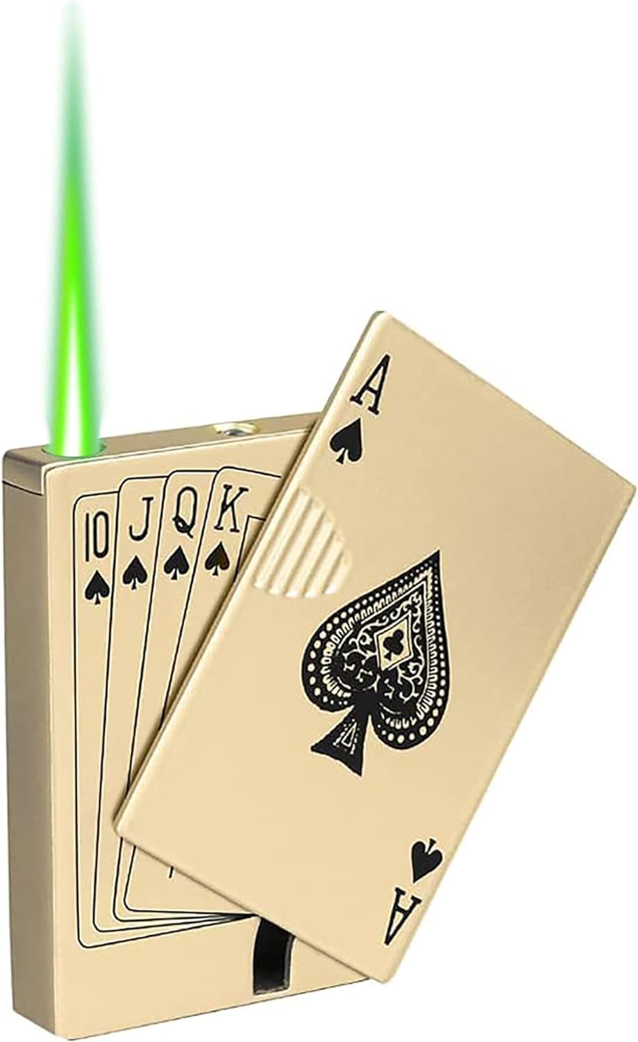 Jet Torch Lighter - Ace Card Green Flame Windproof Butane Lighter with Metal Poker Design, Refillable Cool Lighter for Outdoor Camping, BBQ, Candle Lighting, Birthday Gifts for Men & Women (Gas Not Included) - Perfect for Campfires, Grilling, Candle Parties & Survival Kits