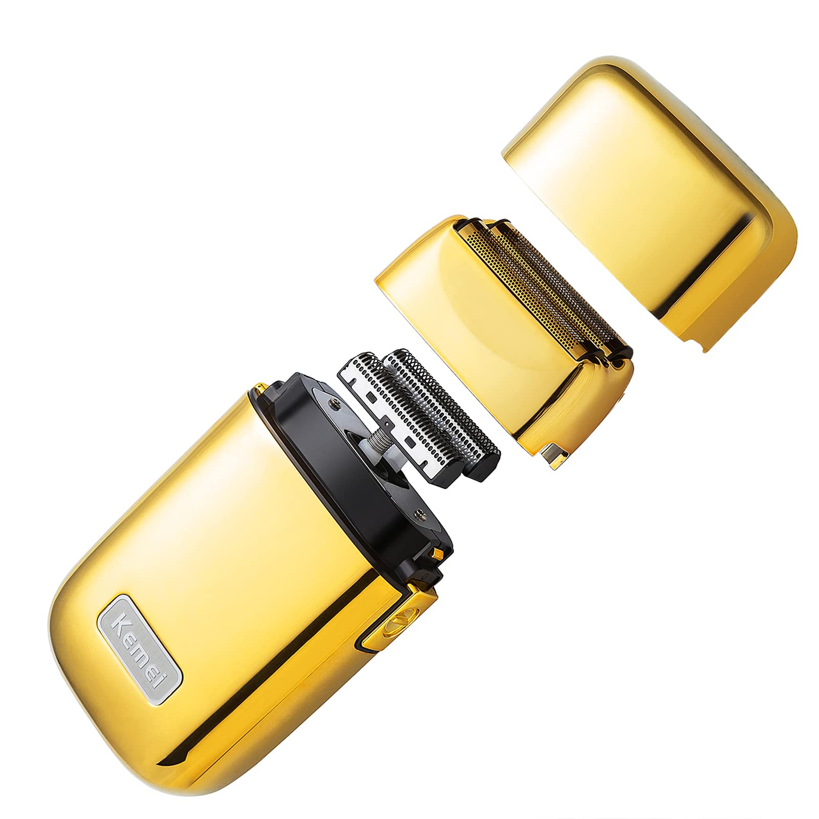 KEMEI Professional Cordless Electric Razor for Men - Titanium All Metal Beard Trimmer, USB Rechargeable with Lithium Battery, Golden (TX1 Gold) - Perfect for Travel, Home & Office Grooming