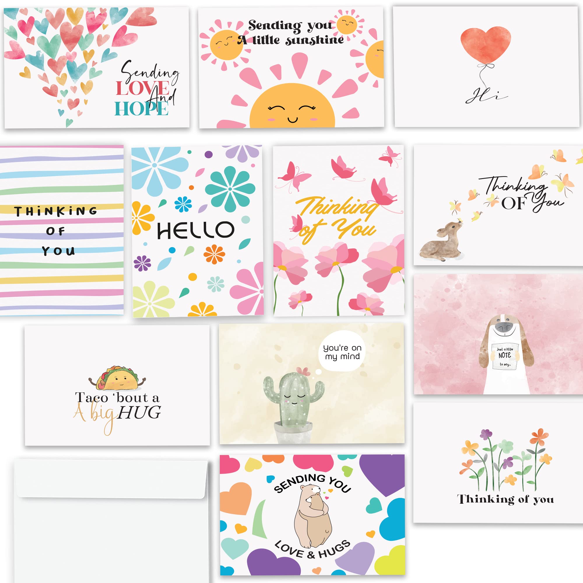 24 Thinking of You Greeting Cards with Envelopes - Unique Designs & Inspirational Messages for Friends & Family - Perfect Encouragement Cards for Birthdays, Anniversaries, Get Well Wishes & Special Occasions