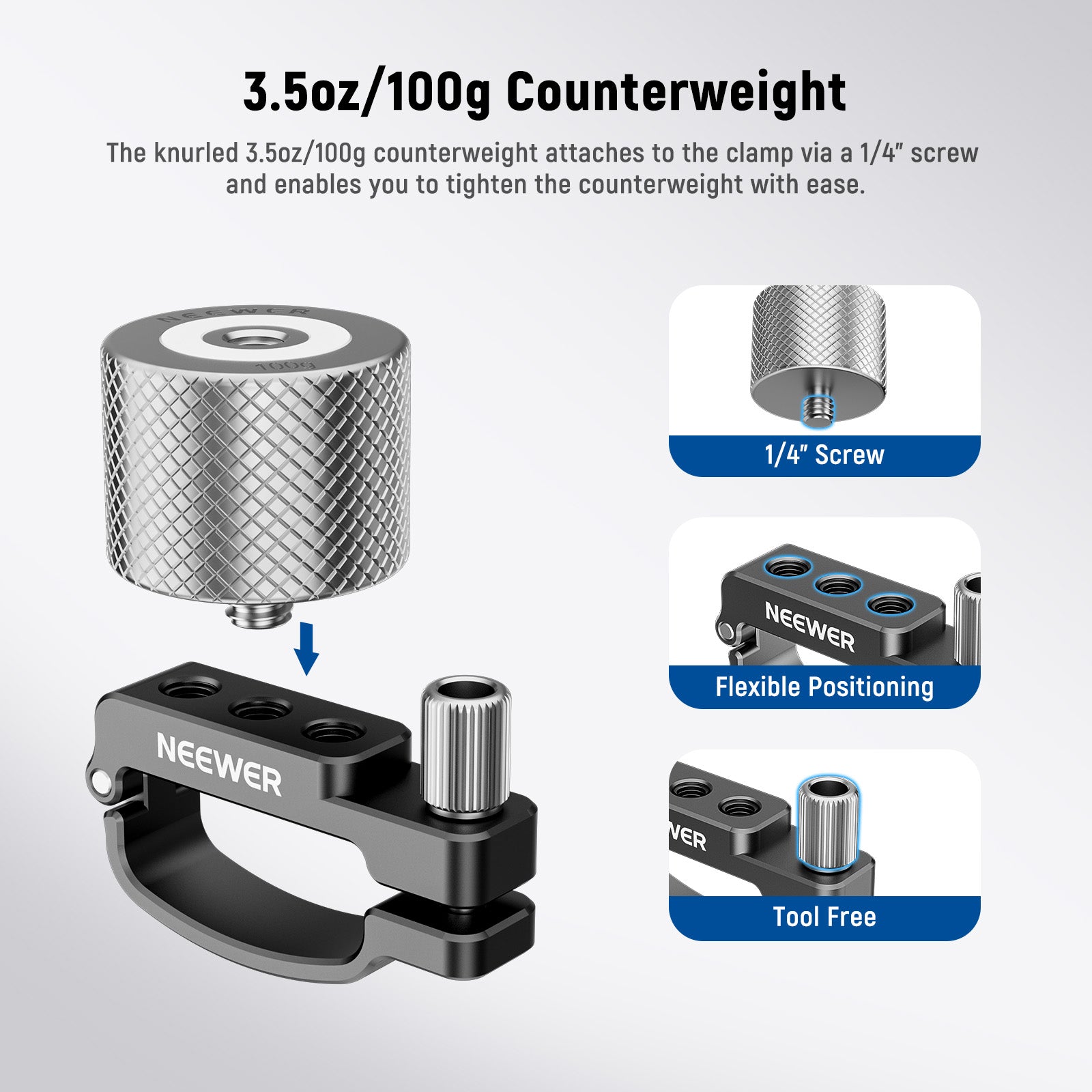 NEEWER GA008 100g Side Arm Counterweight Clamp for DJI RS 2 Stabilizer - Perfect for Smooth Videography & Professional Filmmaking