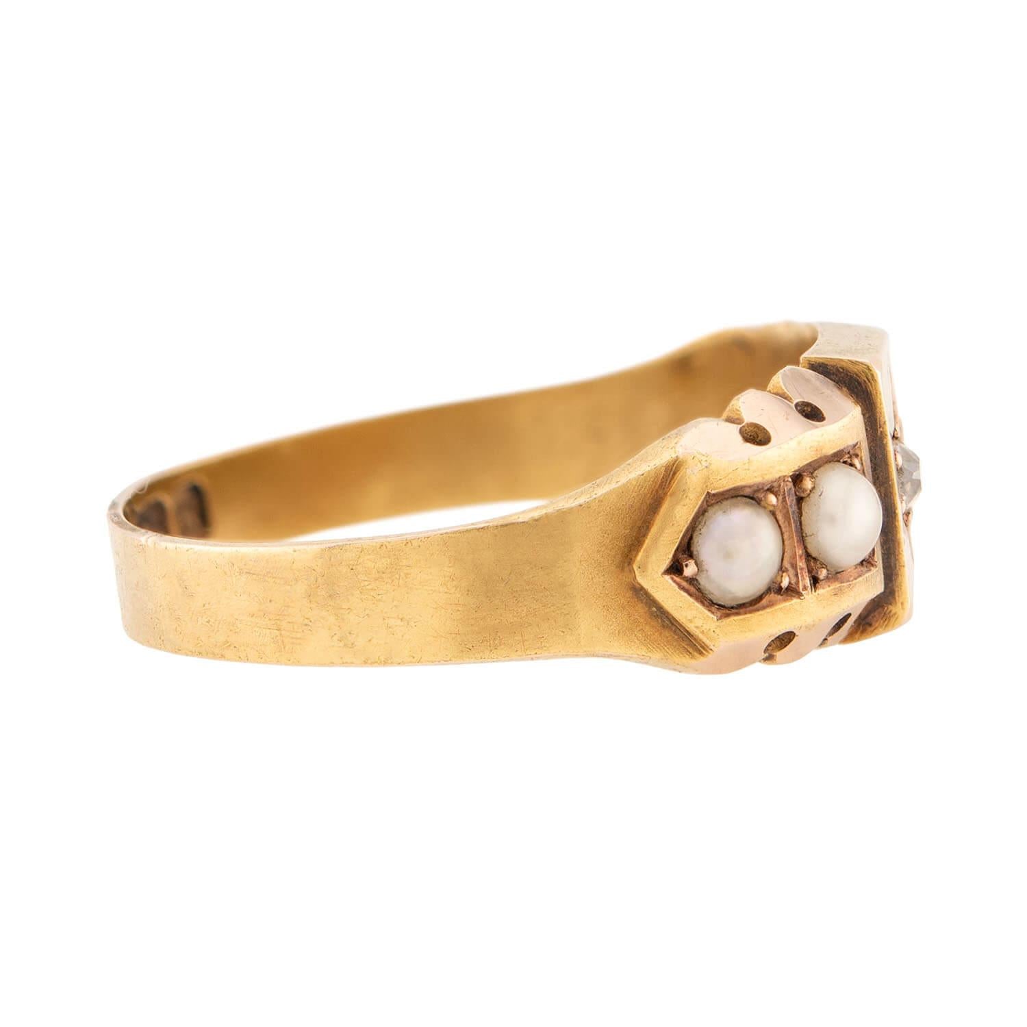 Exquisite Victorian Style 15K Gold Diamond and Pearl Ring – Elegant Antique Jewelry for Weddings, Anniversaries & Special Occasions